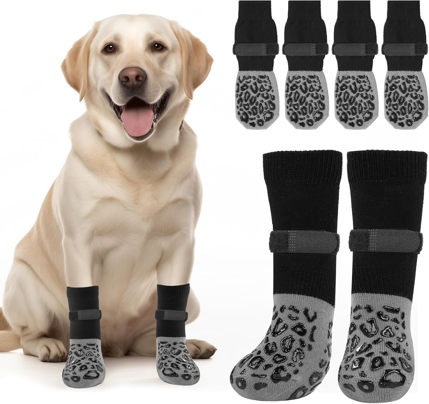 PICK FOR LIFE Non Slip Dog Socks with Grippers Prevent from Licking Paws,Anti-Slip Dogs Grip Socks for Senior Dogs on Hardwood Floor(Grey,2Pairs,S)