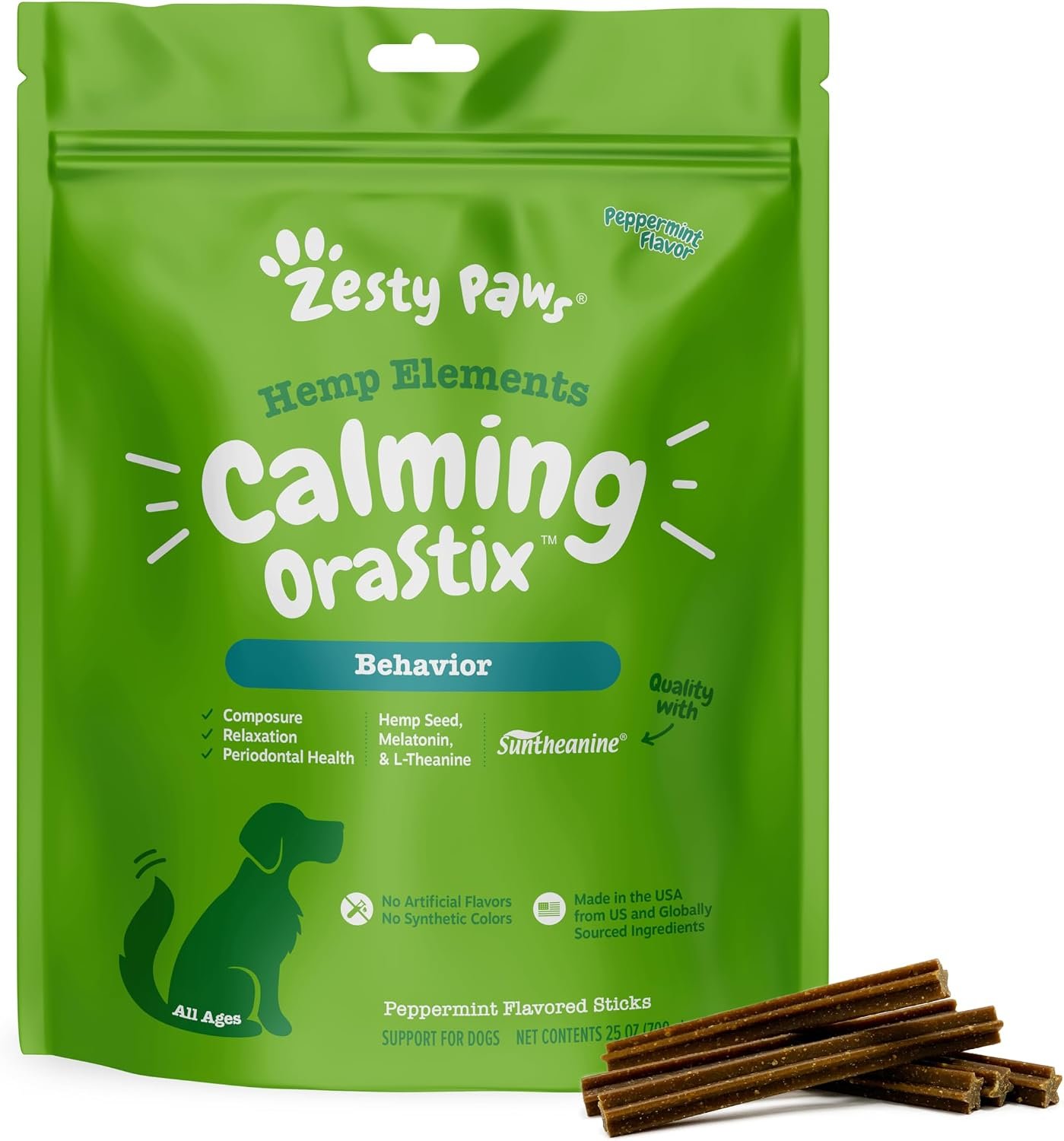 Zesty Paws OraStix Dog Calming Dental Sticks – Peppermint, 25 oz
