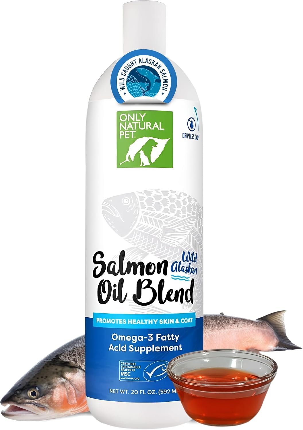 Only Natural Pet Wild Alaskan Salmon Oil for Dogs & Cats – Omega 3 & 6 Liquid Food Supplement for Pets – EPA & DHA Fish Oils, All Natural Joint Support, Promote Healthy Skin, Coat & Heart – 20 Fl Oz