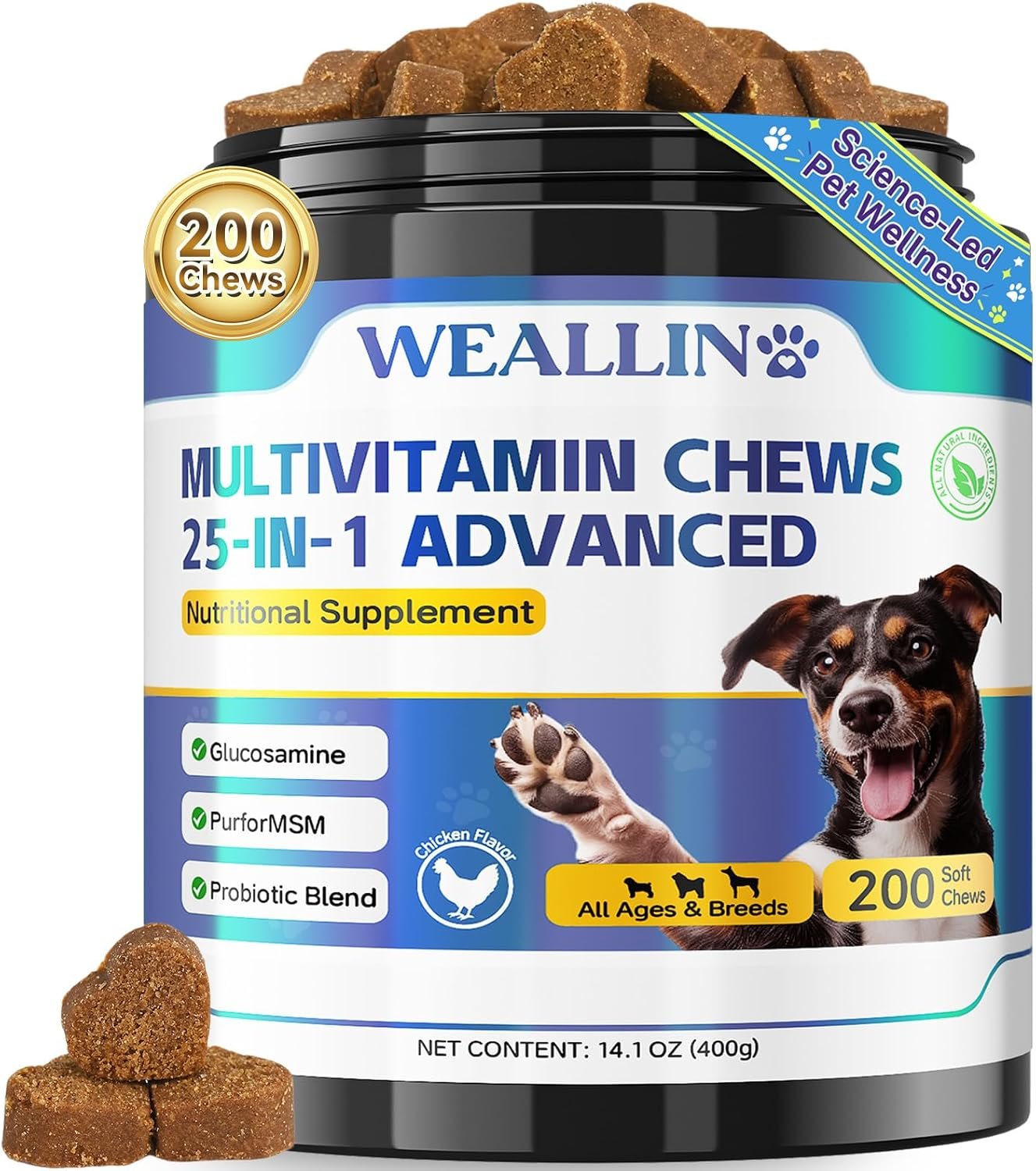 Dog Vitamins and Supplements with Glucosamine Probiotics 200ct Chicken