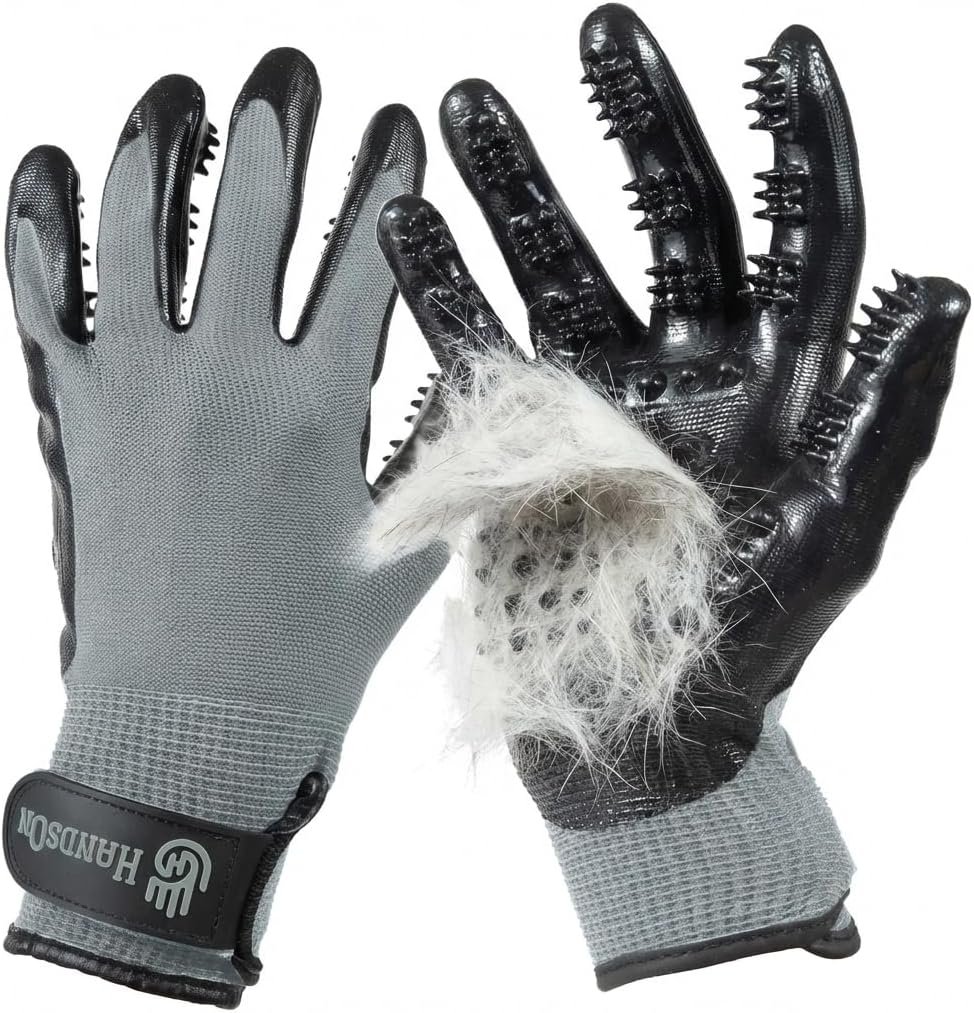 H HANDSON Pet Grooming Gloves – Patented #1 Ranked, Award Winning Shedding, Bathing, & Hair Remover Gloves – Gentle Brush for Cats, Dogs, and Horses (Grey, Medium)