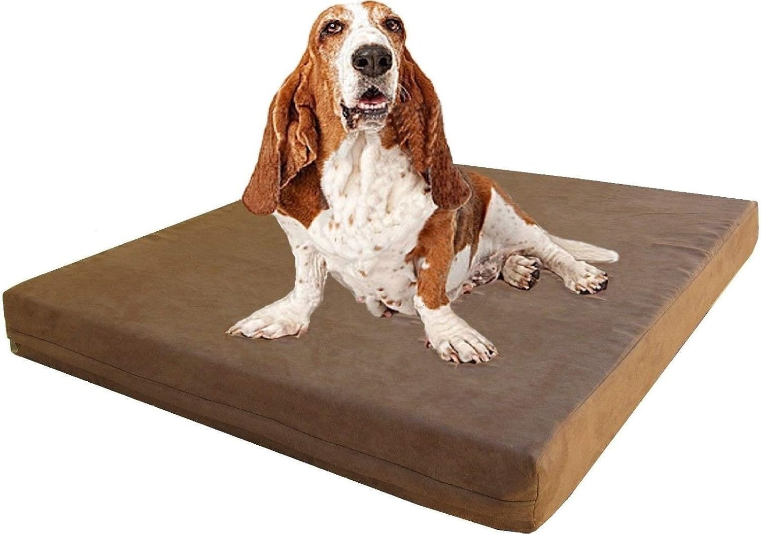 Dogbed4less Orthopedic Memory Foam Dog Bed with Brown Suede Cover, Waterproof Liner and Extra Replacement Pet Bed Case, Fit 42″X28″ Large Crate