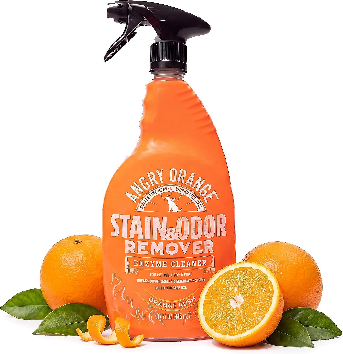 ANGRY ORANGE Stain & Odor Remover – 32oz Pet Urine Enzyme Cleaner – Enzymatic Dog & Cat Pee Destroyer and Odor Eliminator – NEW Orange Rush Scent Cleaning Solution for Home