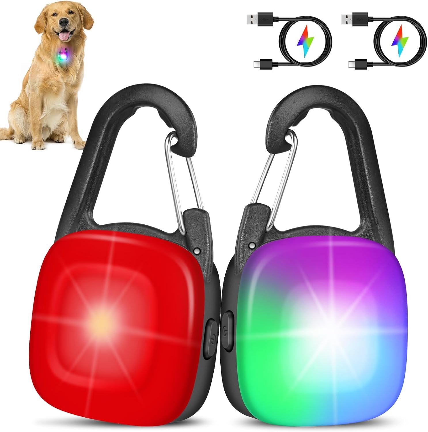 2 Pack Clip On Dog Collar Light, 4 Light Modes & Waterproof & Rechargeable