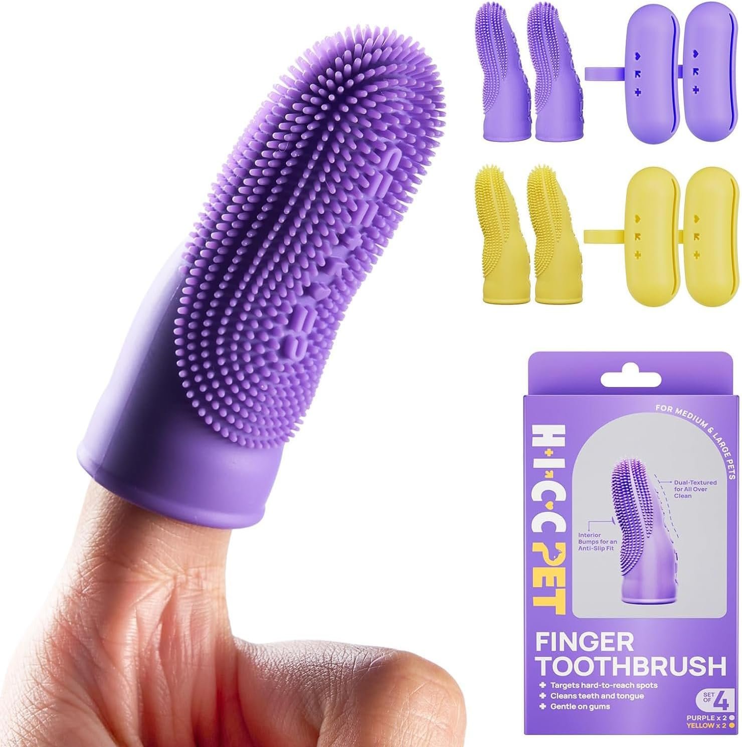 HICC PET Dog Finger Toothbrush, Dual-Sided Soft Silicone, 4-Pack
