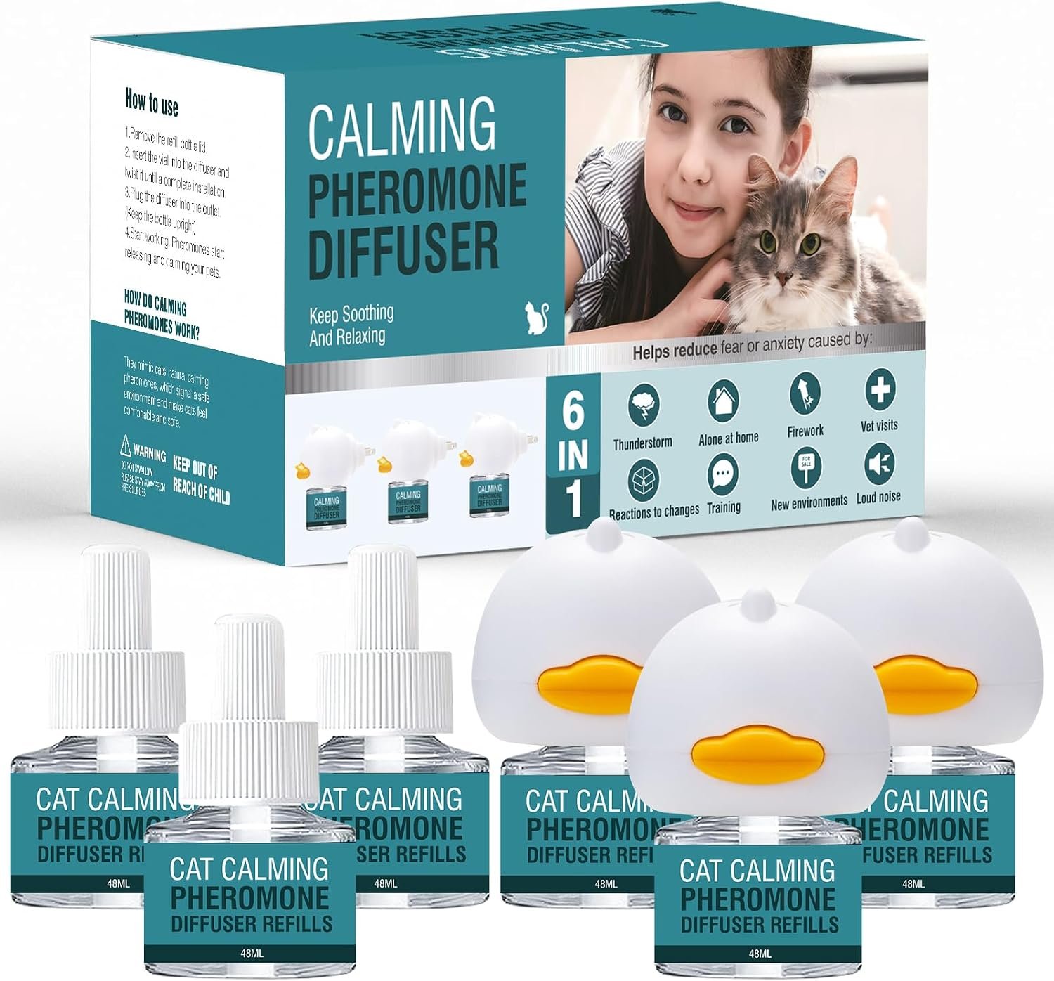 Cat Calming Diffuser 6 in 1 Multicat Calming Pheromones Diffusers Relief Stress Anxiety