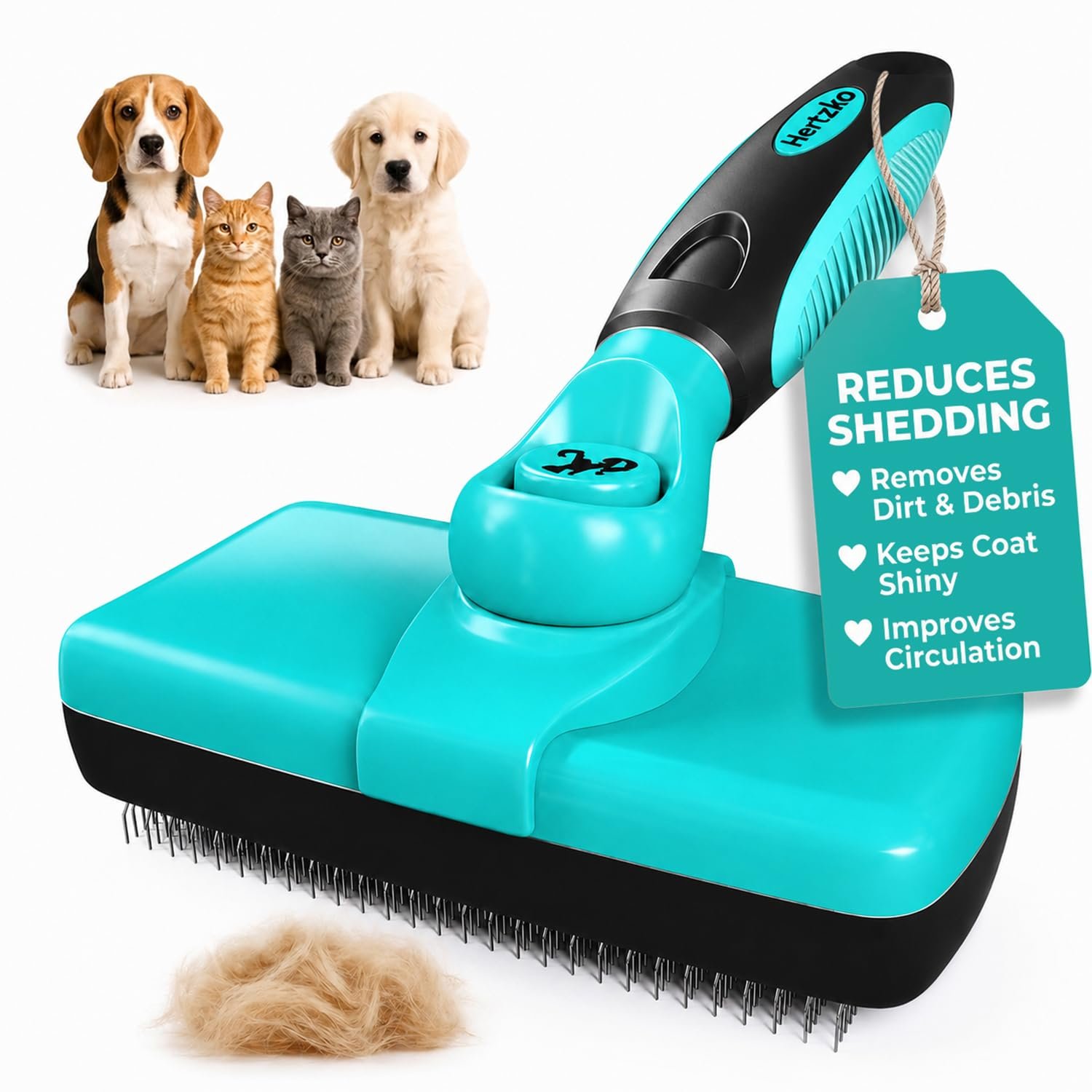 Hertzko Dog Brush for Shedding – Self Cleaning Slicker Brush for Dogs and Cats – Gently Removes Loose Hair, Tangles, and Dirt – Grooming Comb Suitable for Long or Short Coats – Aqua