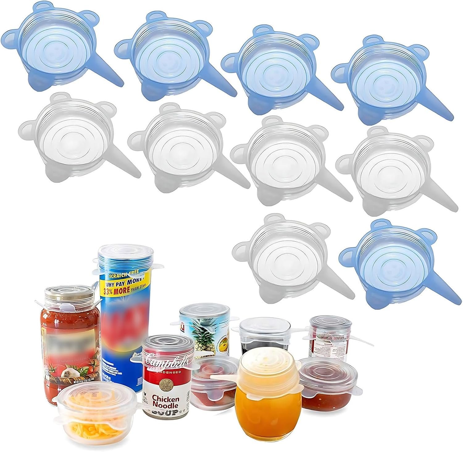 Silicone Can Lids (10 Pack, All 2.6” Diameter), Reusable Silicone Stretch Lids for Pet Food Cans, BPA-free Seal Can Covers for Yogurt Jars Soda Regular Mason Jars Canned Pet Foods