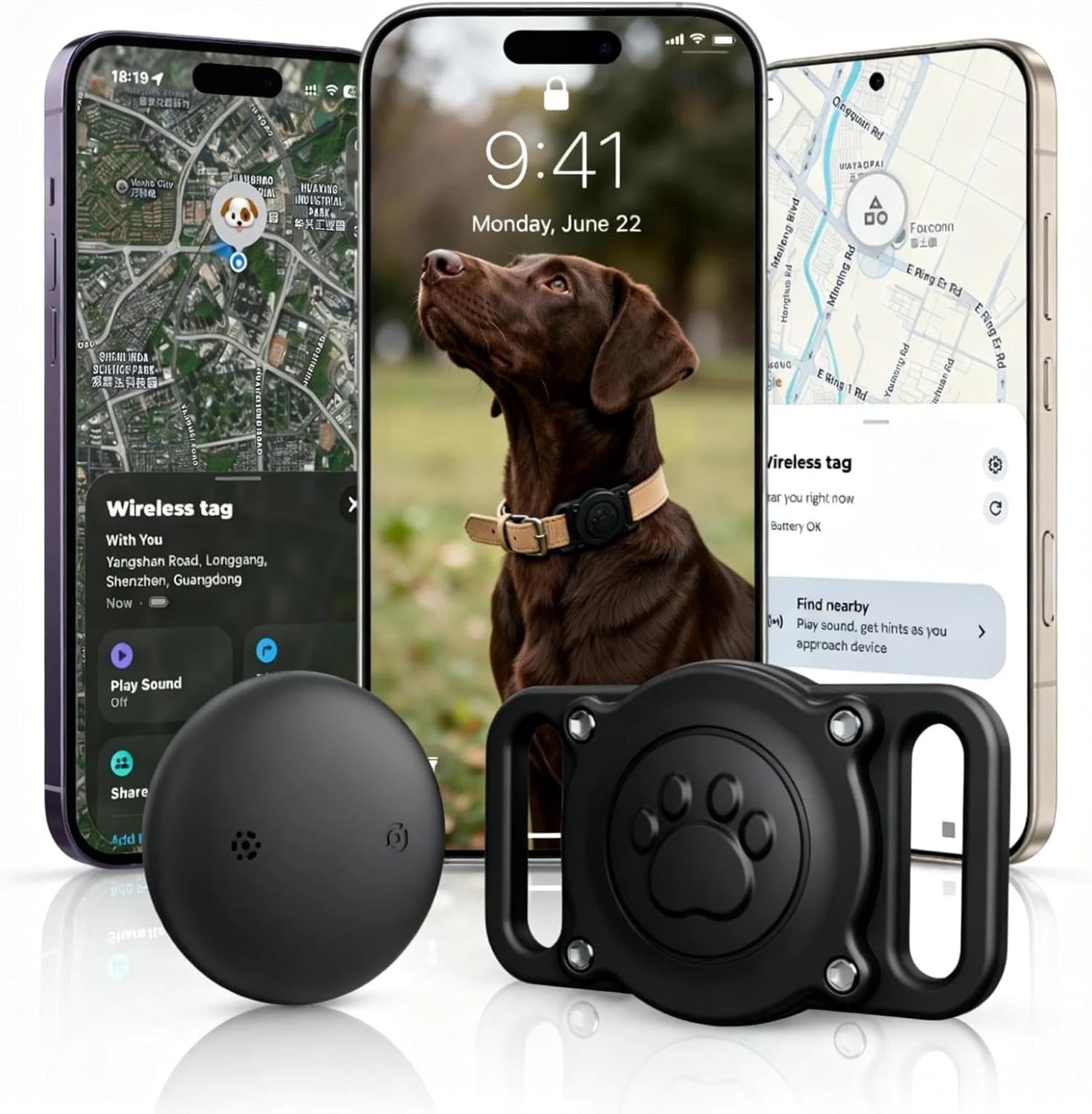 GPS Dog Tracker Collar (iOS & Android), No Monthly Fee Pet Activity Tracker