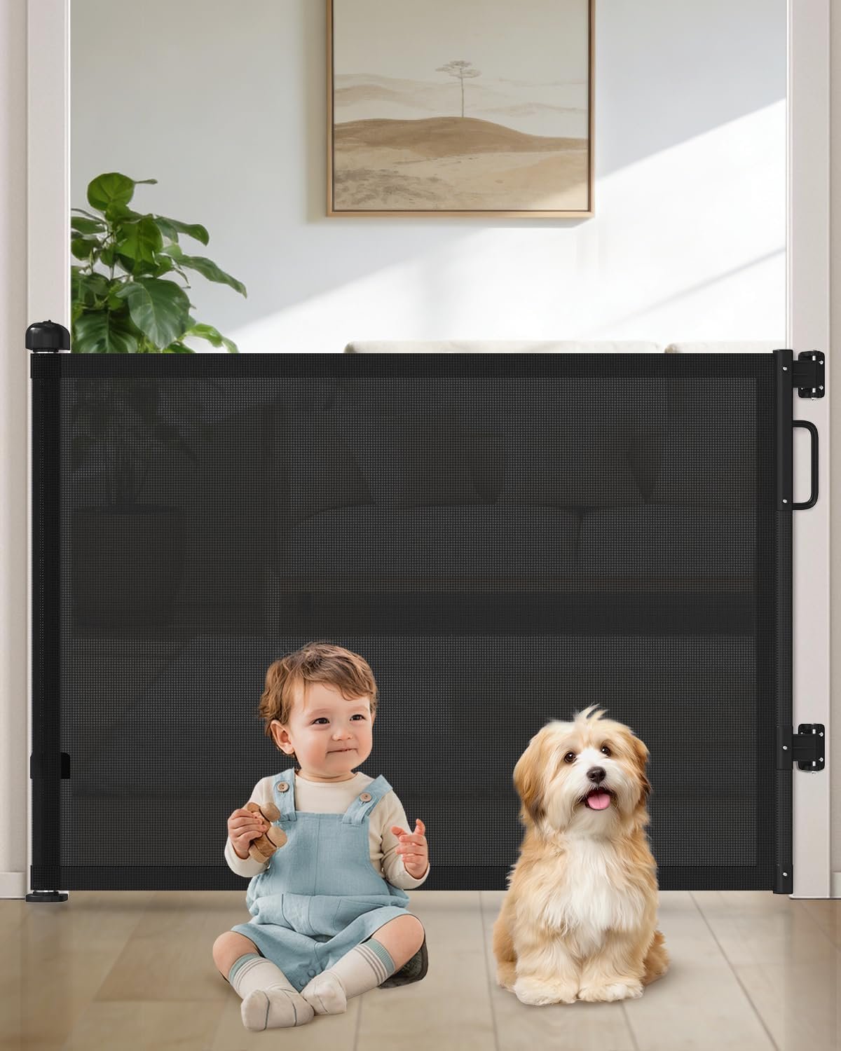 Retractable Baby Gates for Doorway, 58″ Wide Mesh Dog Gate for Stair