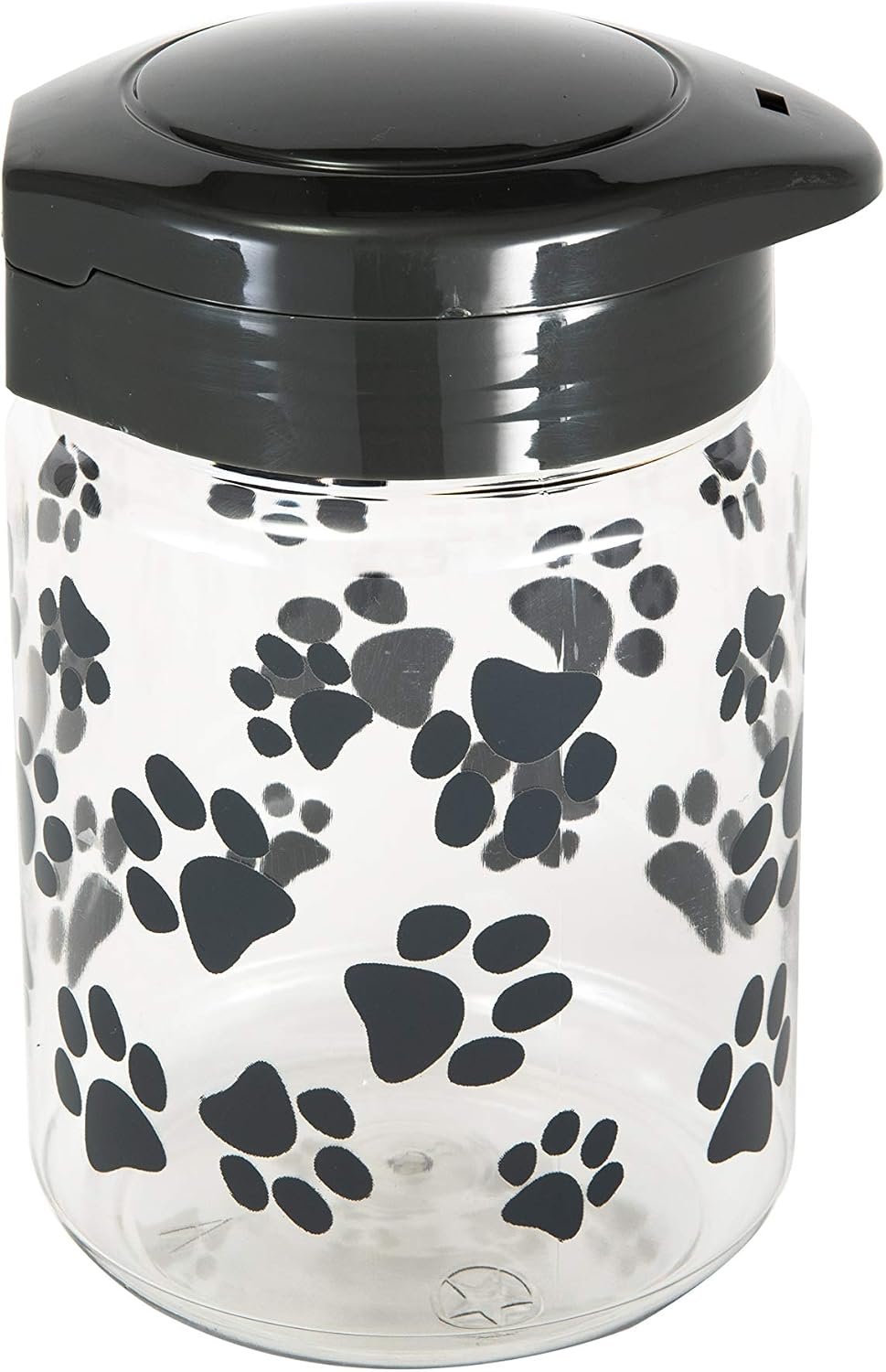 Lixit® Dog Treat Plastic Jar – Airtight Food and Treat Storage Jars for Dogs, Cats, Small Animals and Birds – Made in USA (Paw Prints – Gray, 64 Ounce)