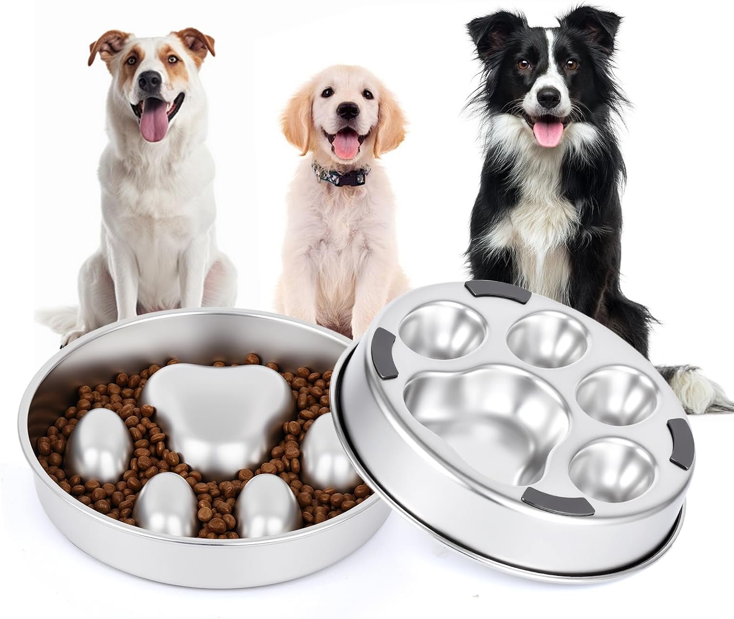 Slow Feeder Dog Bowl for Fast Eating Dogs Heavy Duty Stainless Steel 8.2″ with Non-Slip Base, Raised Obstacle Slow Down Eating for Small Medium Large Dogs, Reduces Bloat & Indigestion, Dishwasher Safe