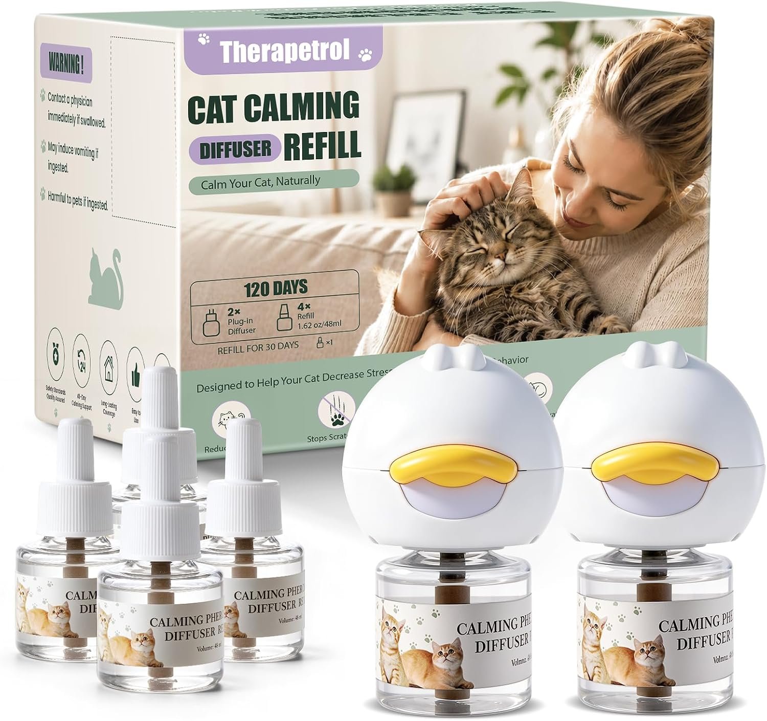 Cat Pheromones Calming Diffuser Kit with 2 Diffusers & 4 Refills 48mL Each