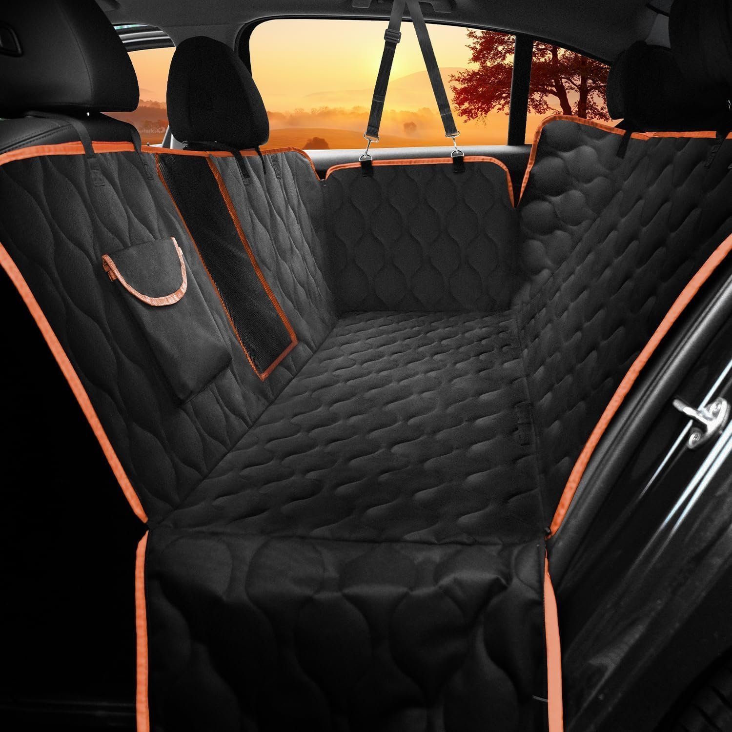 Shodu Waterproof Dog Car Seat Cover for Back Seat,Collapsible Scratchproof Dog Car Seats Covers,Nonslip Dogs Seat Cover with Mesh Window,Storage Pocket,Side Flaps,Universal Size Fit for Car/Truck/SUV