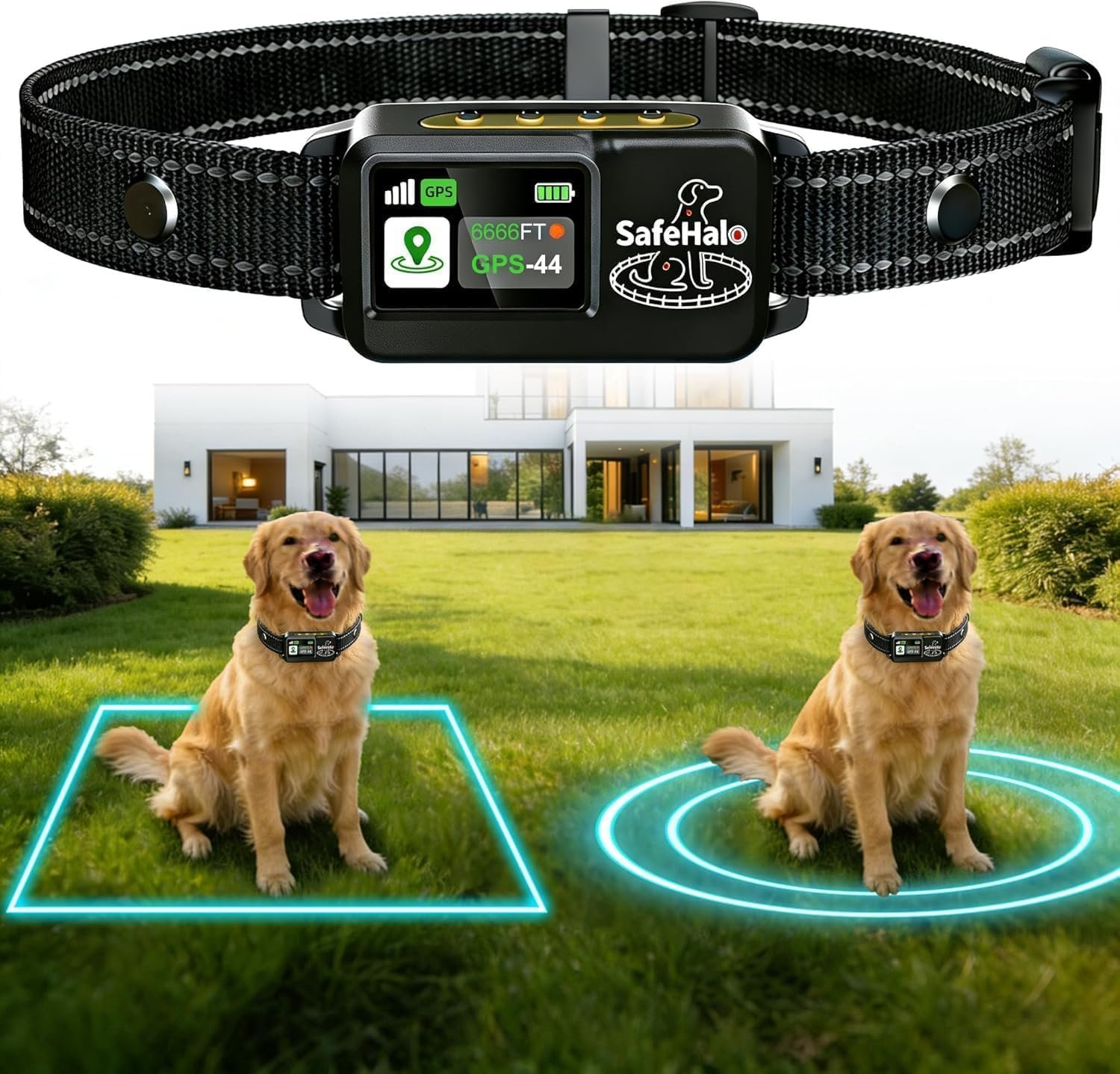 GPS Wireless Dog Fence System, No Subscription Electric Dog Collar, Circular (65-9,840 ft Radius) & Custom Boundaries, Waterproof Portable Pet Containment System for Medium & Large Dogs
