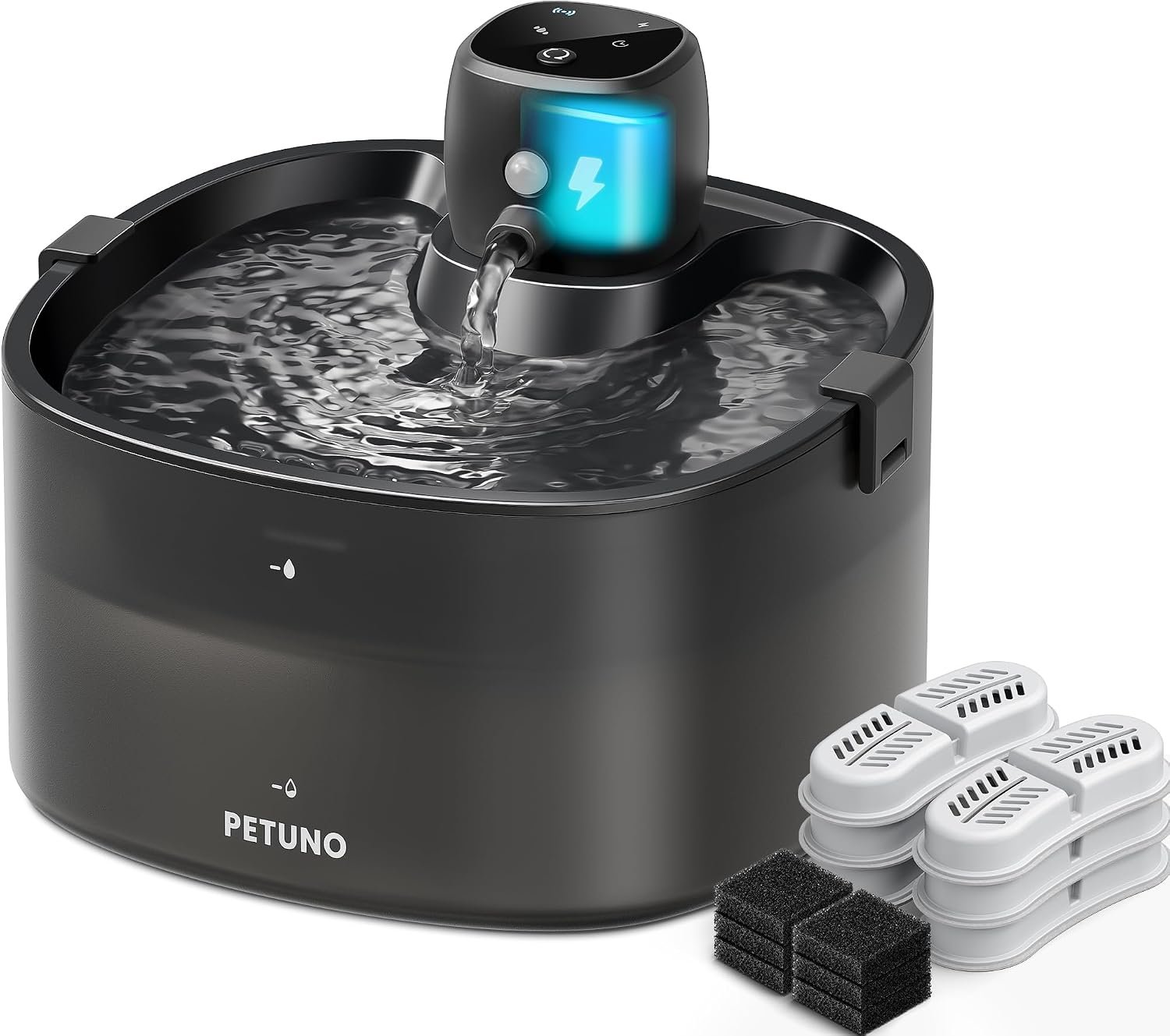 Cordless Cat Water Fountain, Battery Operated, Black 6 Filters, 78oz