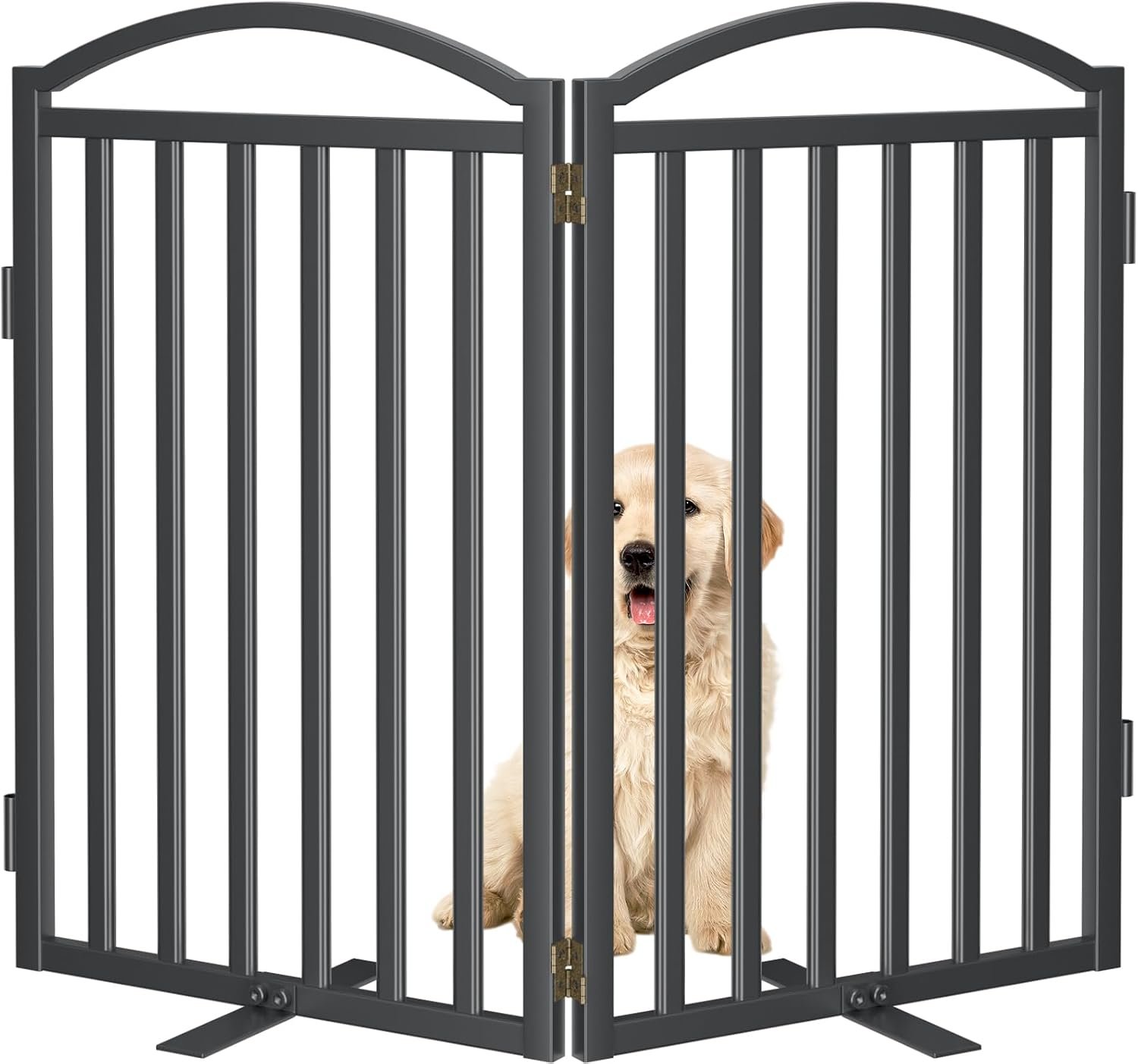 Malier Metal Freestanding Dog Gates, Outdoor Indoor Dog Fences, Extra Wide Foldable Puppy Gate for Stairs, Hallways, Yard