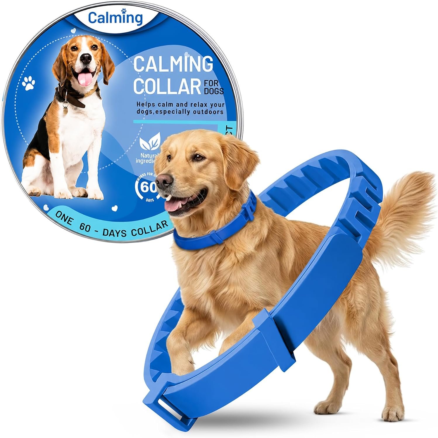 Lavender Calming Collar for Dogs – Adjustable Waterproof Dog Collar, Comfort Fit, Great for Travel & Grooming – 65cm, Blue