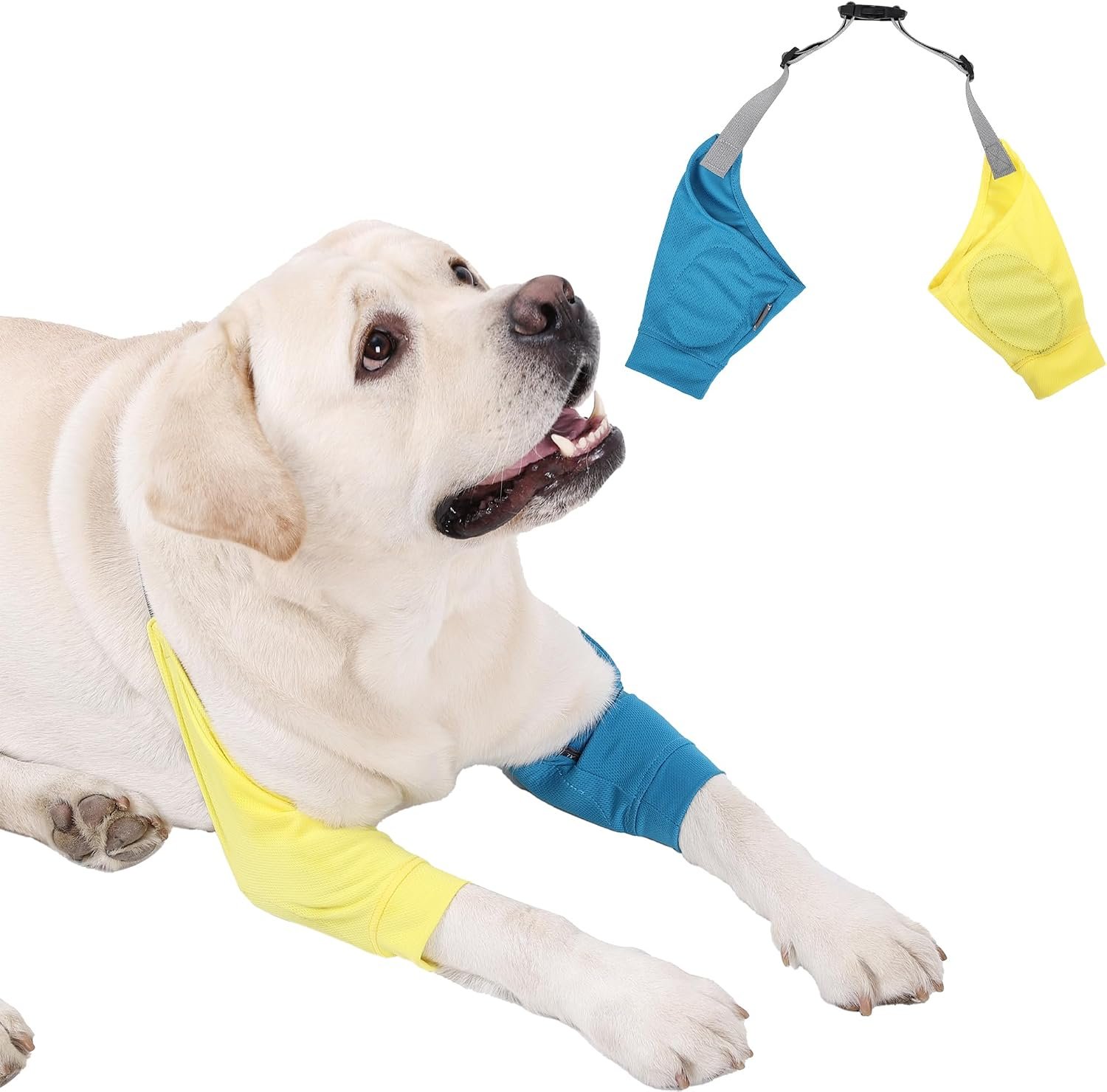 Dog Elbow Protector – Dog Sleeves for Wounds Front Legs, Keep the Elbow Wound Clean, with Inner Padding to Protect the Elbow Joint, Cone Collar Alternative to Stop Licking Wounds (Yellow Blue,XL)