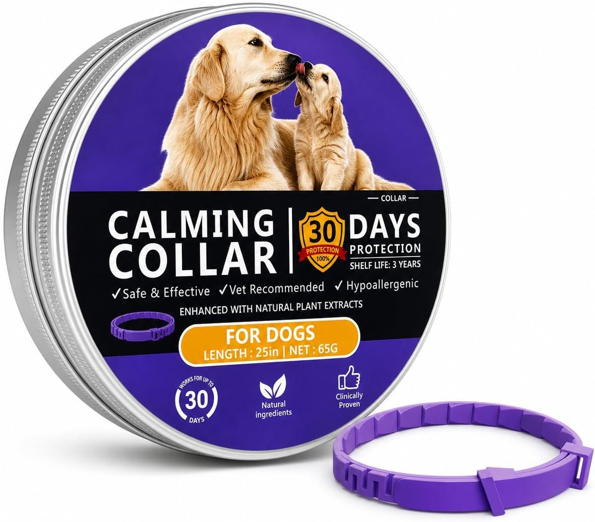 Calming Collar for Dogs 1 Pack, 30 Days Pheromone Dog Collar for Anxiety and Stress Support, Adjustable Dog Calming Collar for Small Medium Large Dogs, Waterproof, Purple