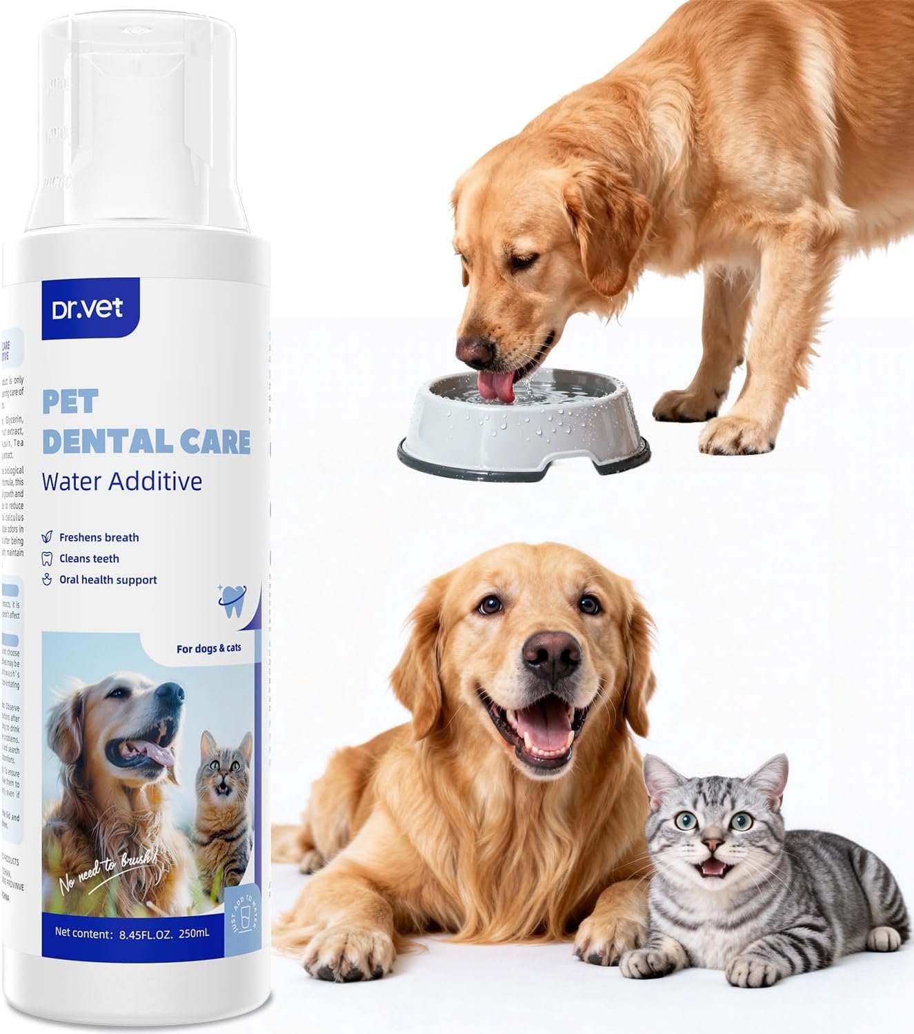 Dr Vet Dental Water Additive for Dogs & Cats, Breath Freshener, 8.45 fl oz
