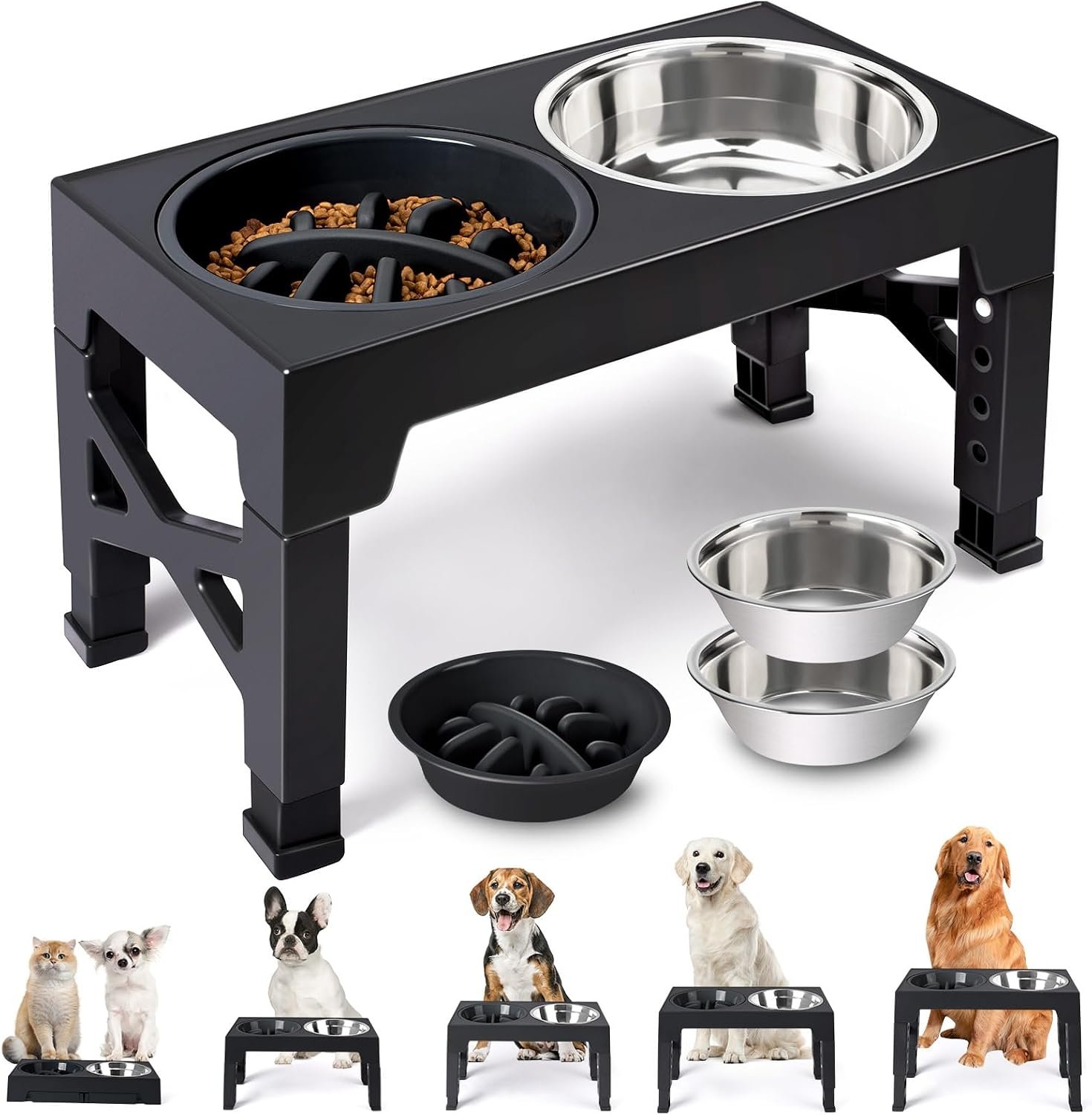Elevated Dog Bowls with 5 Adjustable Heights Stand