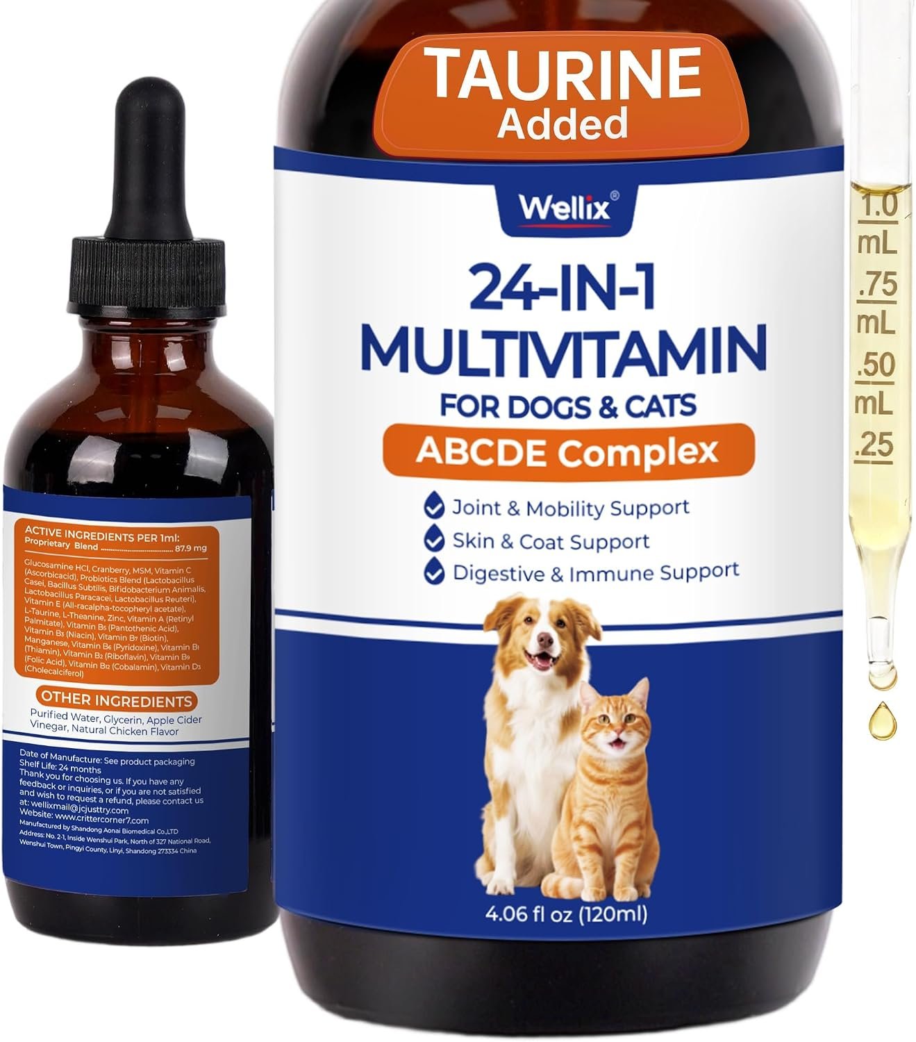 Wellix 4.06 fl oz 24-in-1 Liquid Multivitamin with Taurine for Dogs & Cats