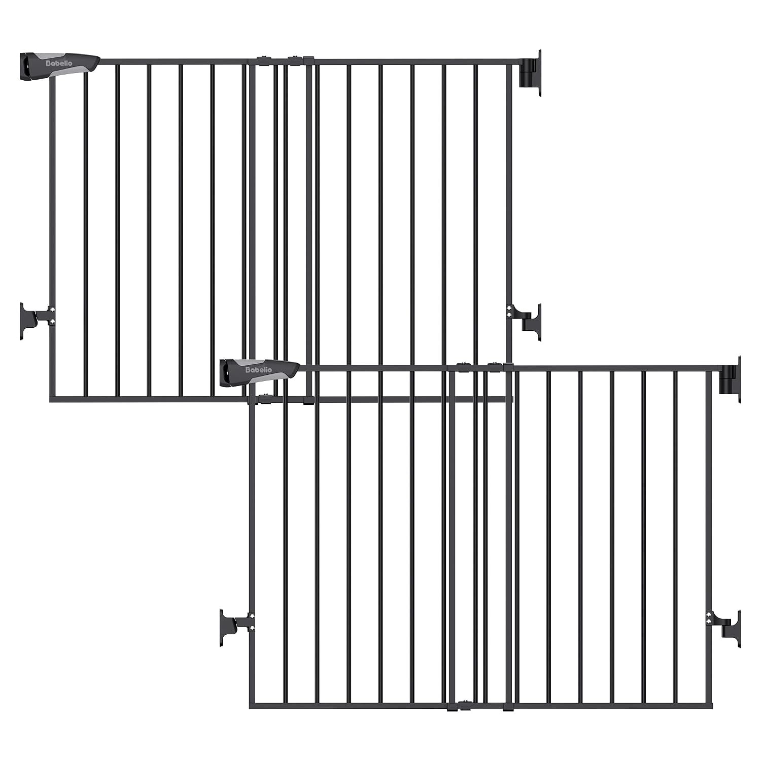 Babelio Baby Gate for Stairs, Kitchen & Doorways, No Bottom Bar| Easy Installation| One-Handed Operation| Auto-Close| Hardware Mount (Drill Needed) Safety Dog Gate (Black – 2 Pcs, 26-43″ W, 28″ H)