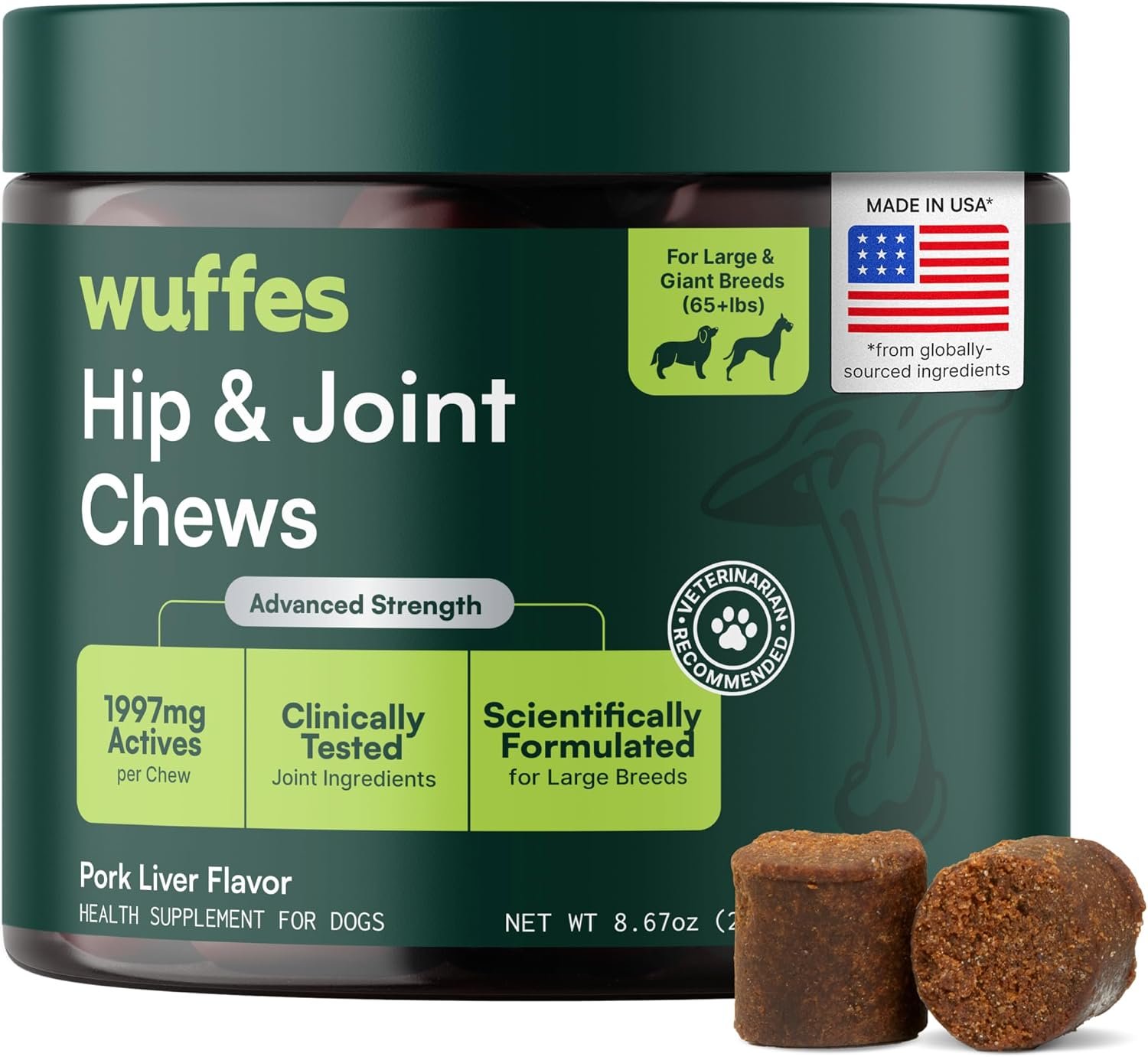 Wuffes Advanced Hip & Joint Chews for Large Breed Dogs, Vet Recommended