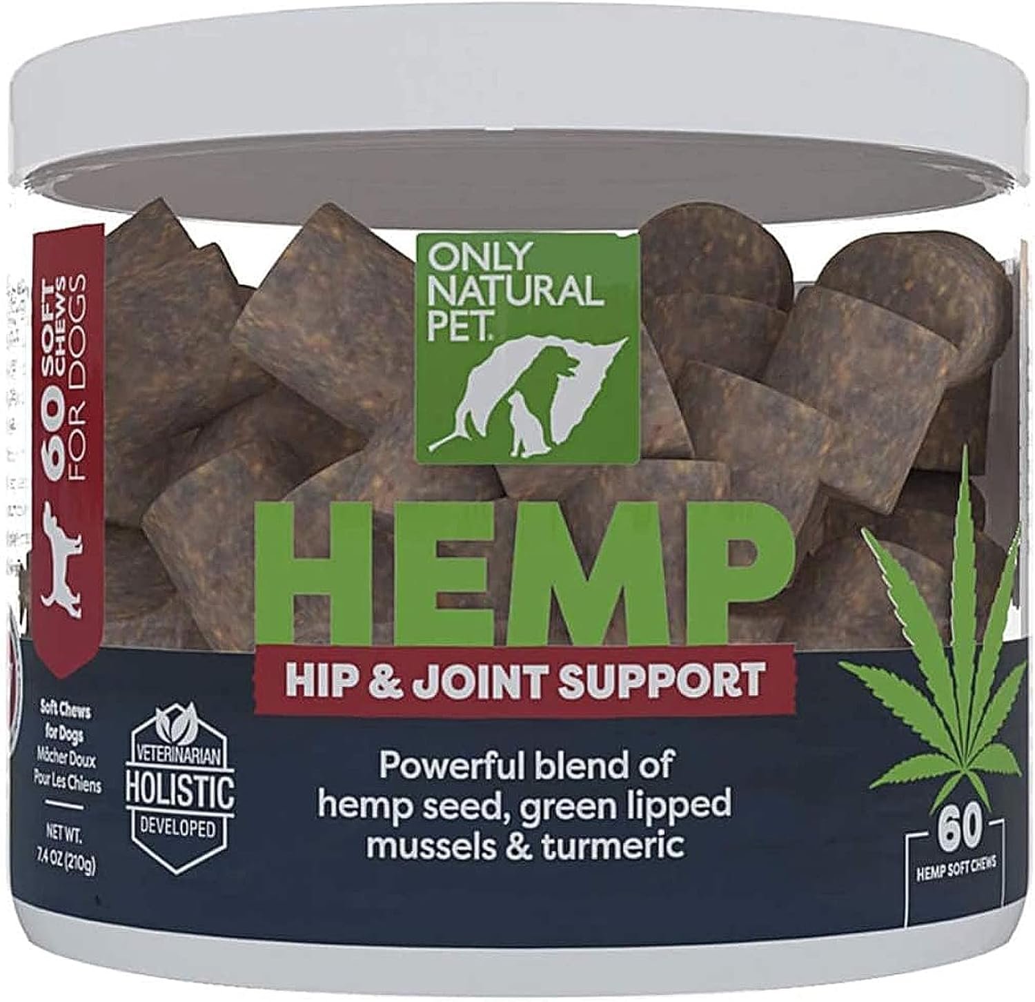 Only Natural Pet Hemp Hip & Joint Support for Dogs – Supplement for Mobility Wellness Pain Relief Healthy Inflammatory & Bone Stiffness – Chews w/Fatty Acid Blend Mussels & Turmeric – 60 Count (H/J)