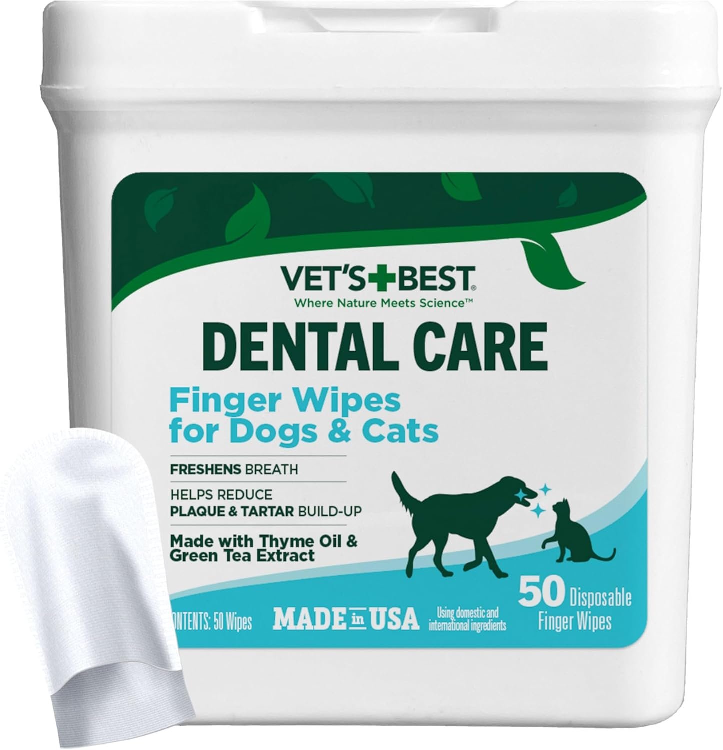 Vet’s Best Finger Dental Wipes for Dogs & Cats, Fresh Breath, 50 Count