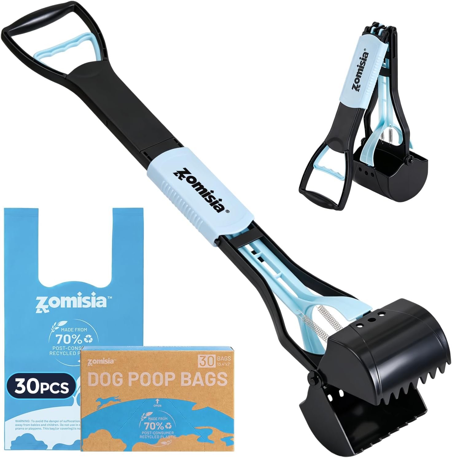 ZOMISIA 32″ Long Handle Pooper Scooper with 30 Count Waste Bags