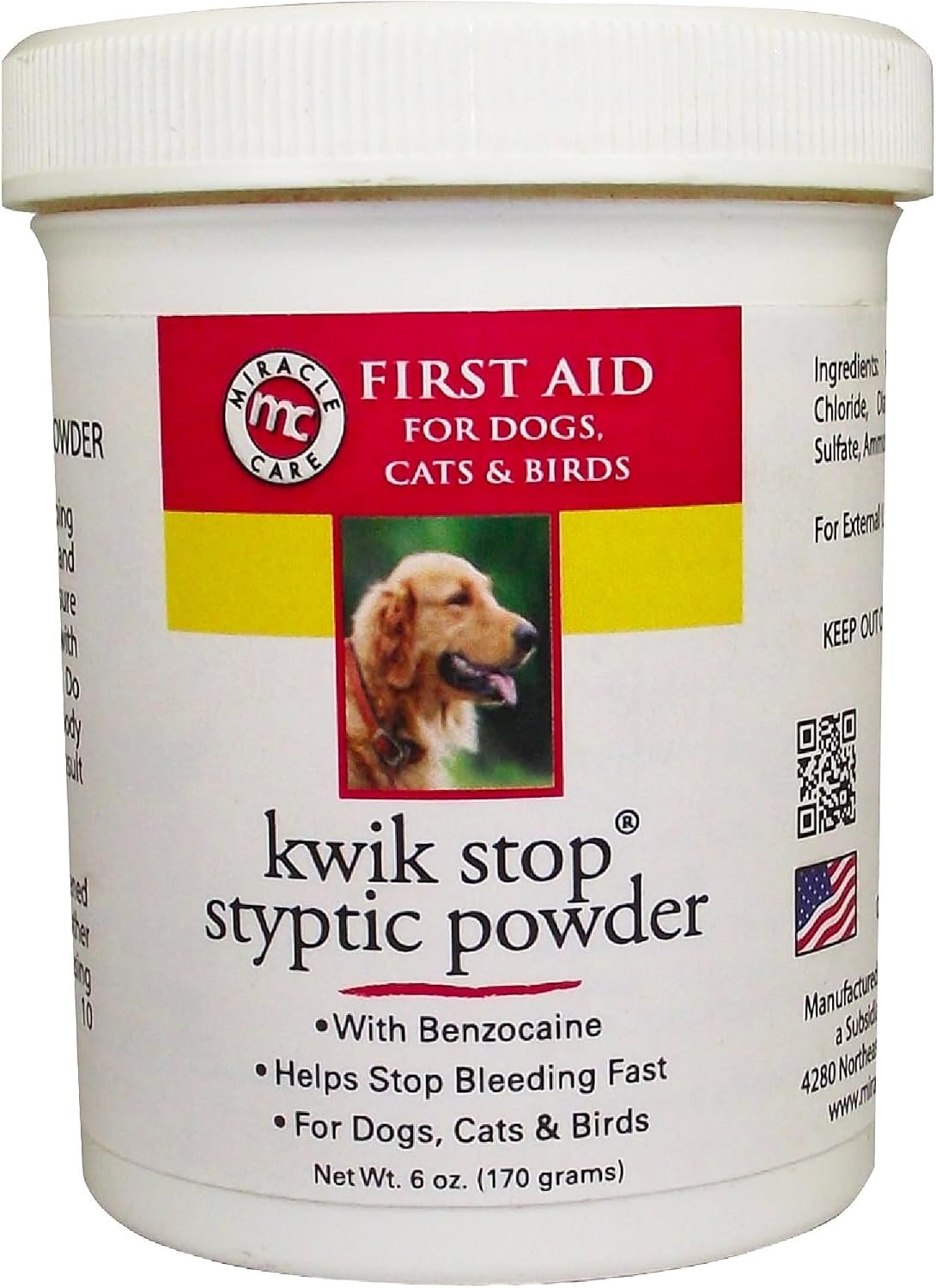 Miracle Care Kwik Stop Styptic Powder for Dogs, Cats, and Birds, 6 Ounce