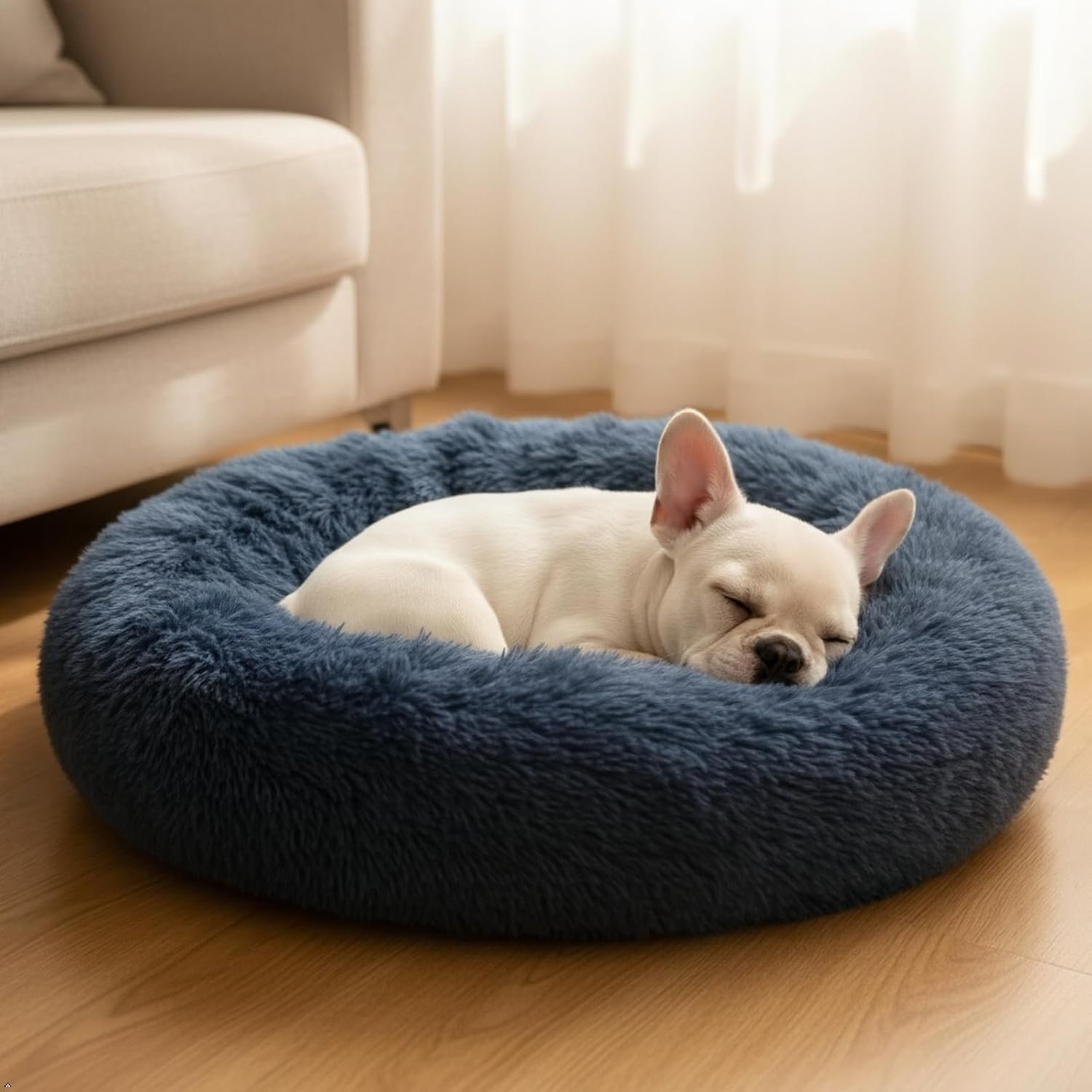Comfort Donut Dog Bed – Ultra-Soft Pet Bed with Neck Support, 3 Sizes (Machine Washable) for Small/Medium/Large Dogs & Cats (Gray, 24”Lx24”Wx8”Th)