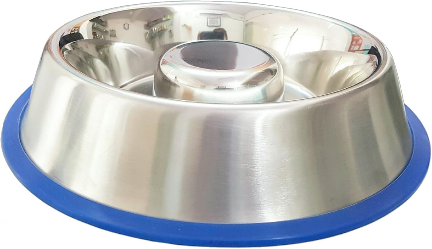 Mr. Peanut’s Stainless Steel Interactive Slow Feed Dog Bowl with a Blue Silicone Base, Fun Healthy Bloat Stop Feeder (Medium)