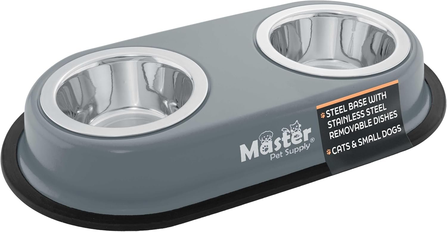 Master Pet Supply Double Dog Bowls Set with Elevated Base Graphite