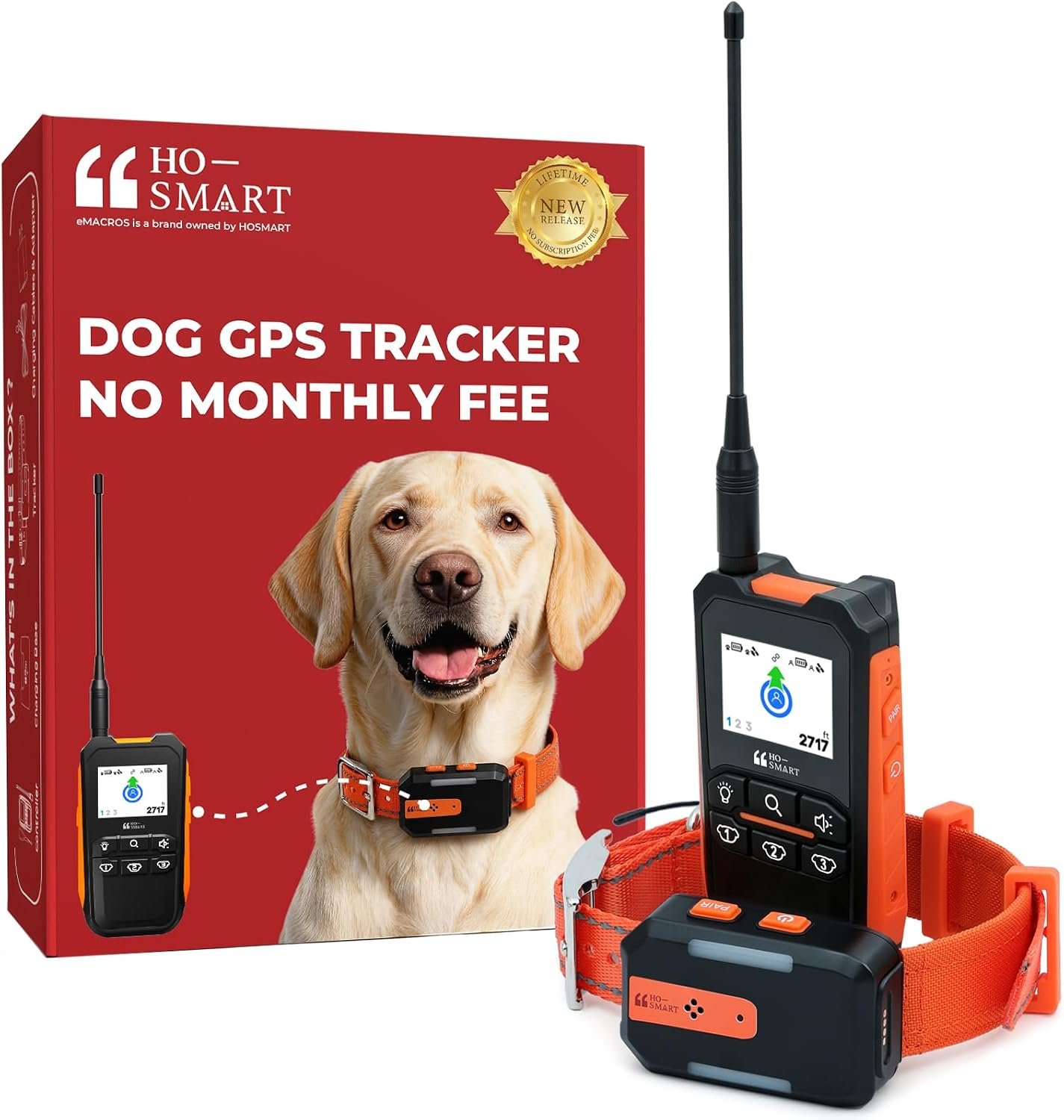 eMACROS Dog GPS Tracker No Subscription, Off-Grid, Up to 3 Mile Long Range