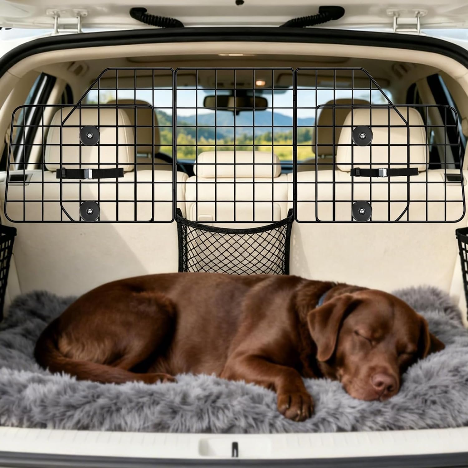 ERYTLLY Dog Car Barrier for SUVs, Vehicles, Dividers, Adjustable Heavy-Duty Wire Pet Gate, Foldable Car Pet Barrier with Mesh Bag, Car Accessories Safety Travel, for Cargo Area 36.6″ to 64.5″ Width