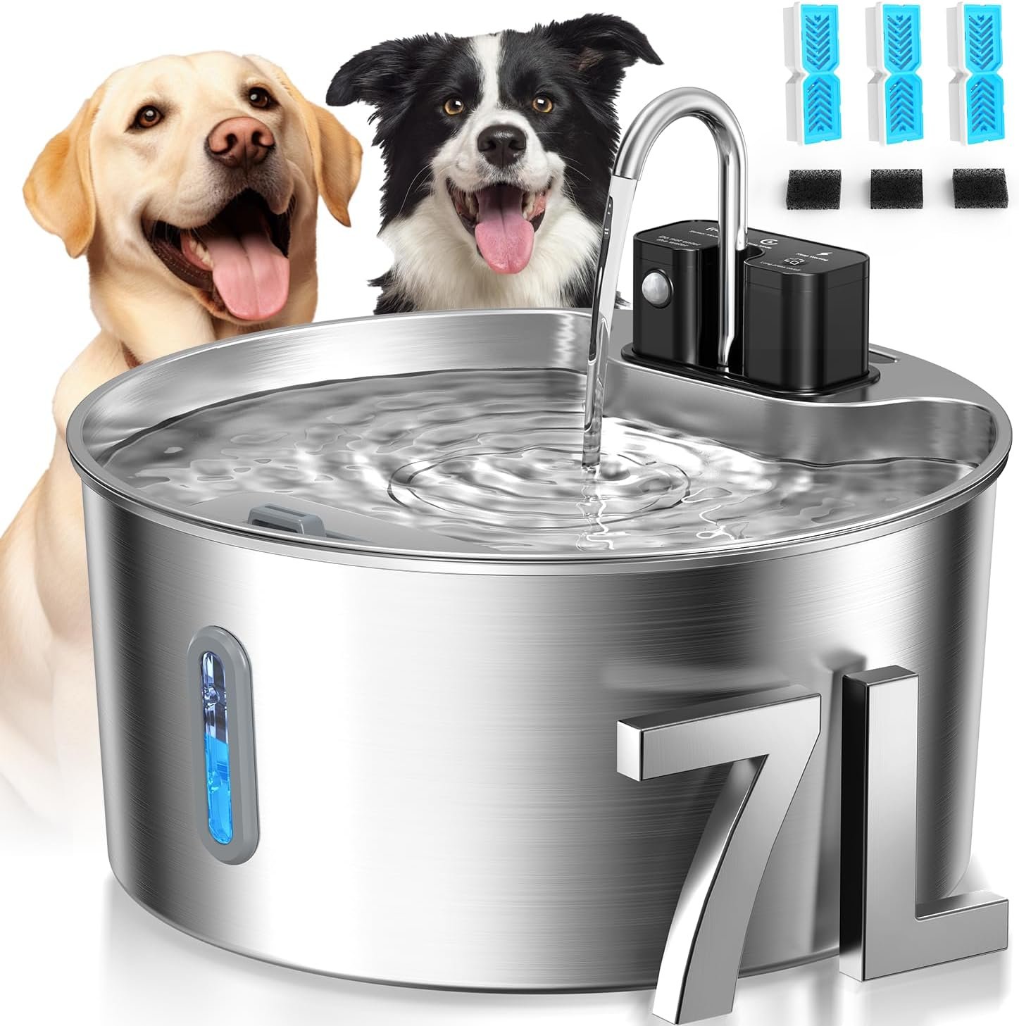 Voluas 7L Wireless Dog Water Fountain with 3 Filters, Stainless Steel