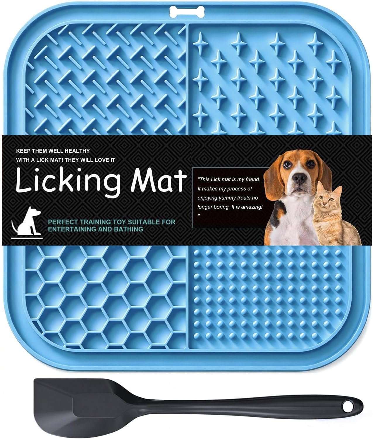 Licking Mat for Dogs & Cats with Suction Cups, 1 Pack Square Silicone Dog Slow Feeder Lick Pat for Anxiety Relief, Dog Toys to Keep Them Busy, Pets Bathing Training Grooming Mat 7.8 * 7.8 inches