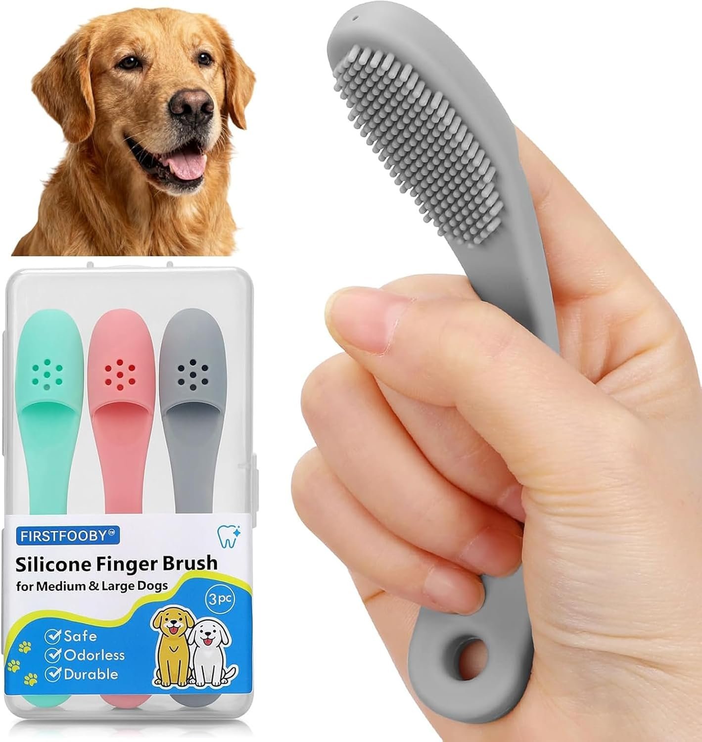 3pcs Dog Finger Toothbrush, Cat Chin Brush with Food-Grade Silicone, Dog Tooth Brushing Kit, Silicone Cleaning Brush for Pet Dental Care