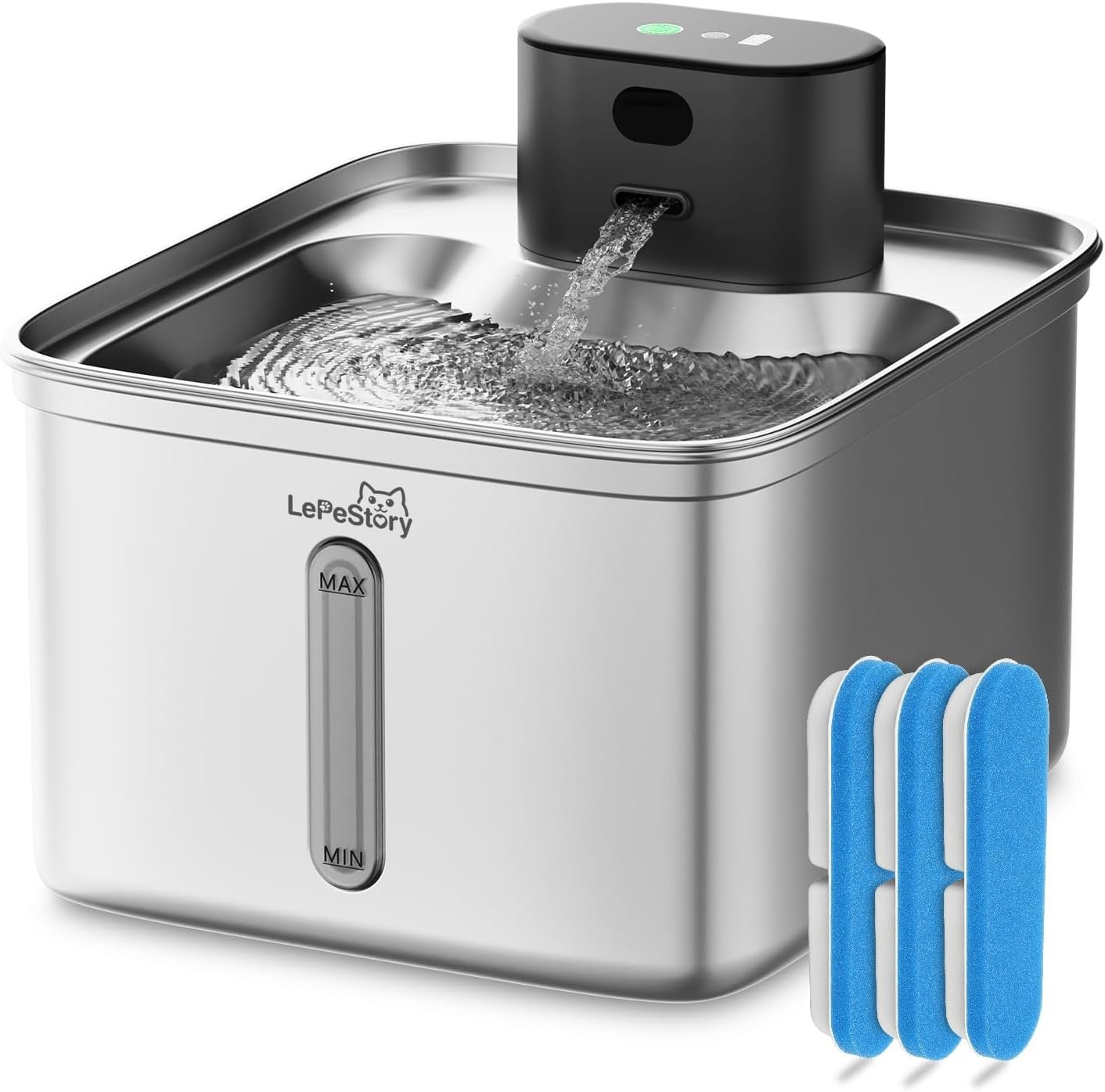 Cordless Cat Water Fountain Stainless Steel Motion Sensor 3.5L