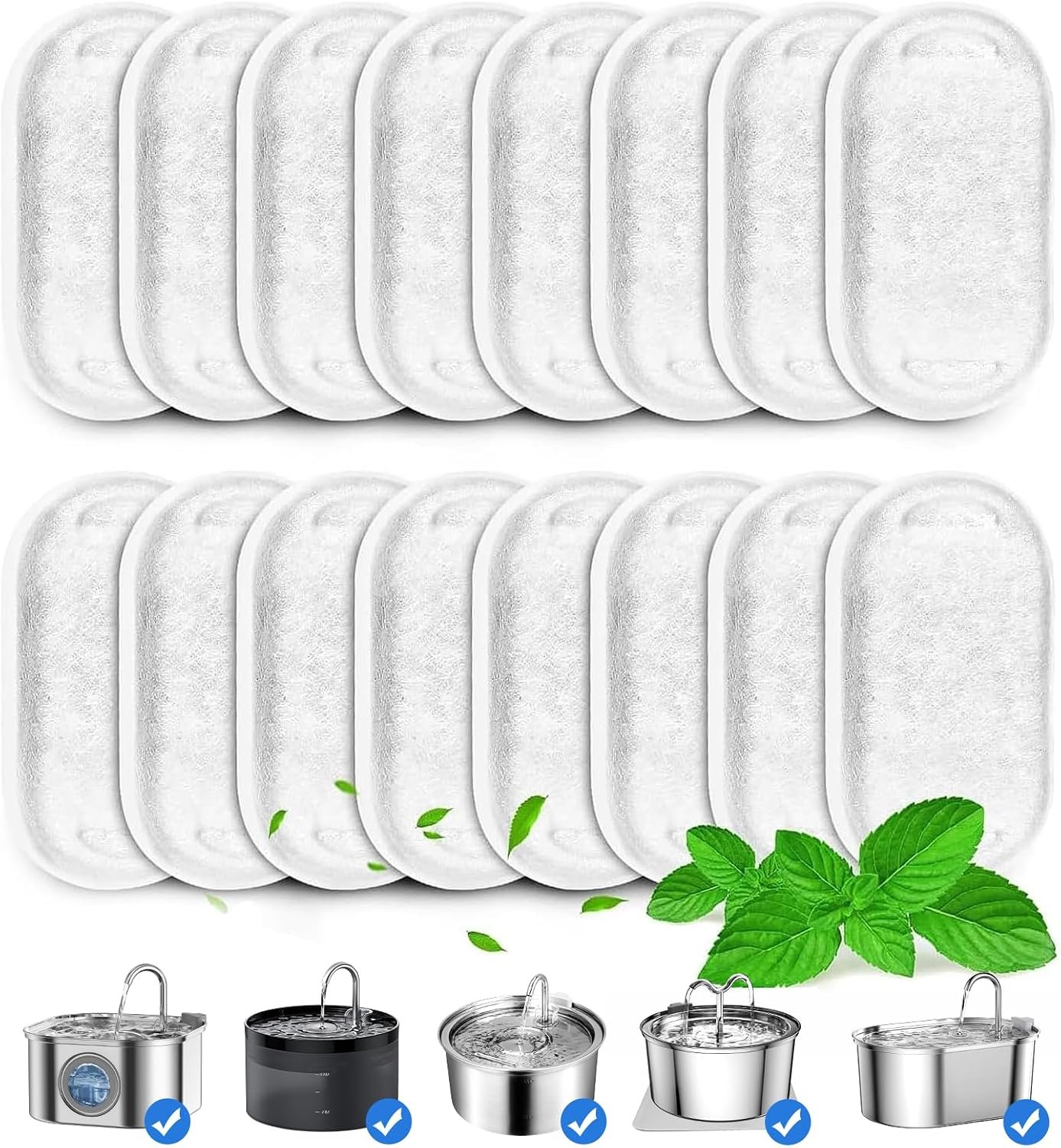 16 Pack Replacement Filters for Cat/Dog Water Fountain – Stainless Steel, 67oz/2L Adjustable Water Flow, Super Quiet