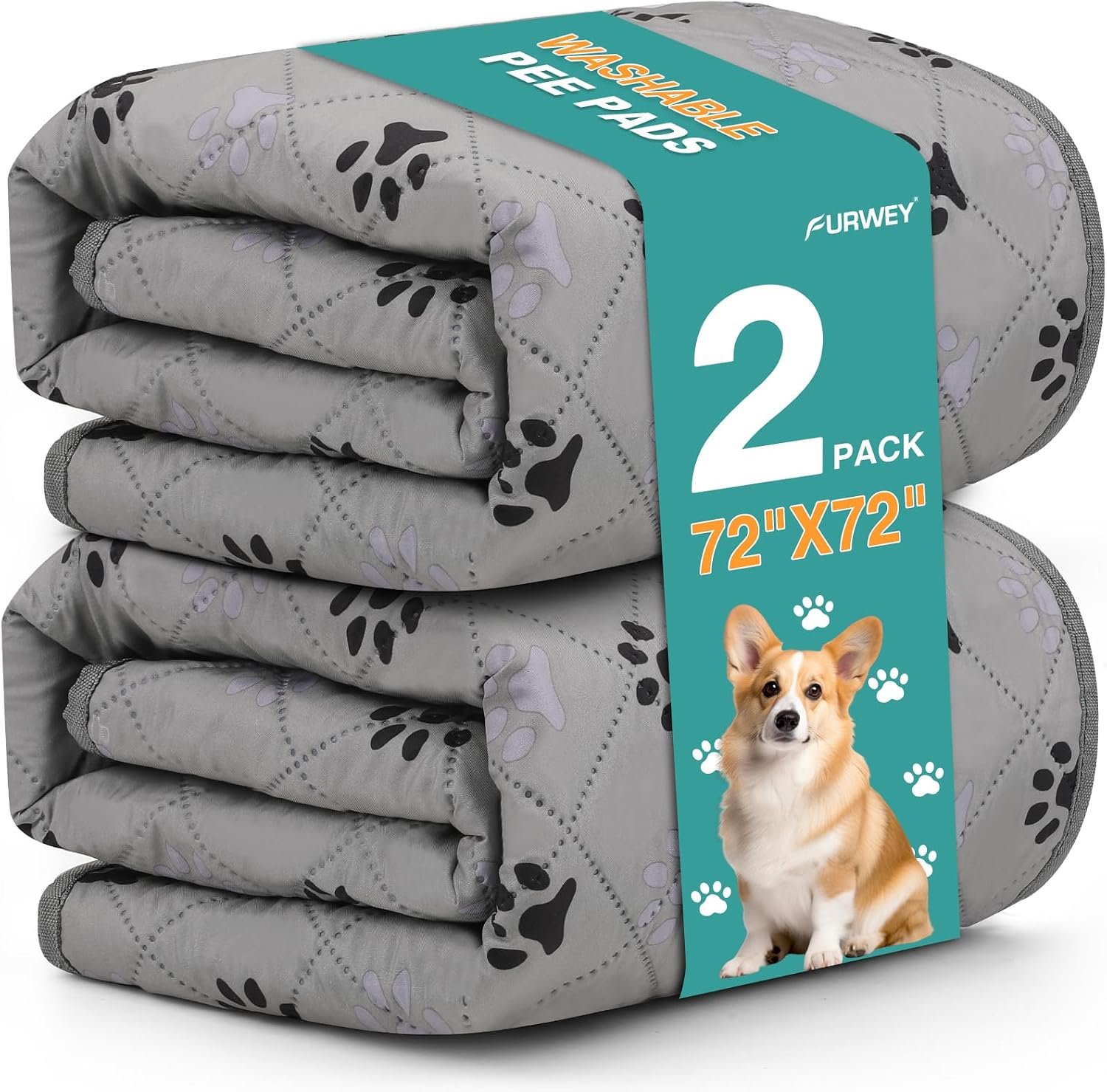 FUWERY Extra Large Washable Pee Pads for Dogs, 72″X72″, Grey, 2 Packs