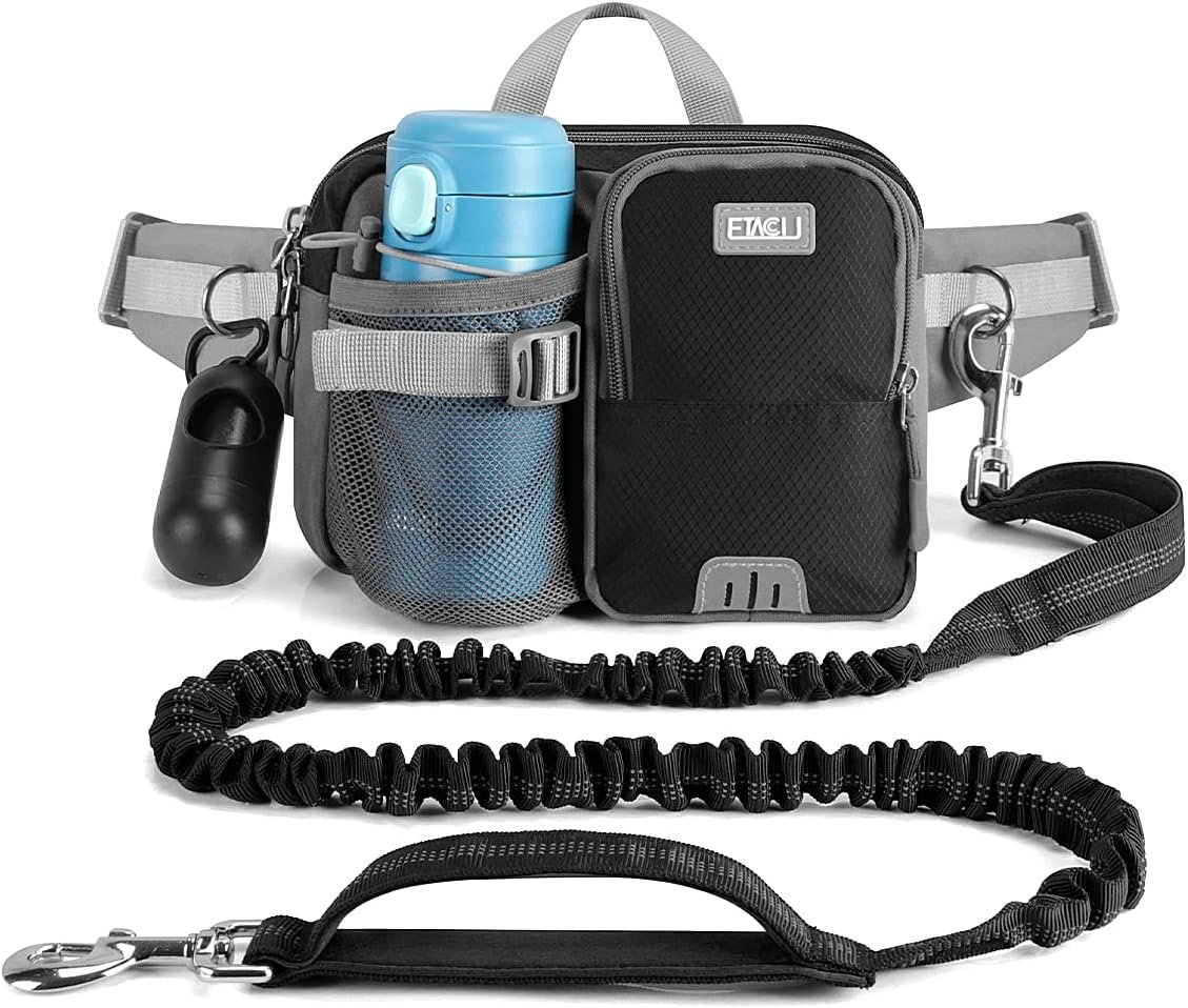 ETACCU Hands Free Dog Leash with Phone Pouch, Water Bottle Holder