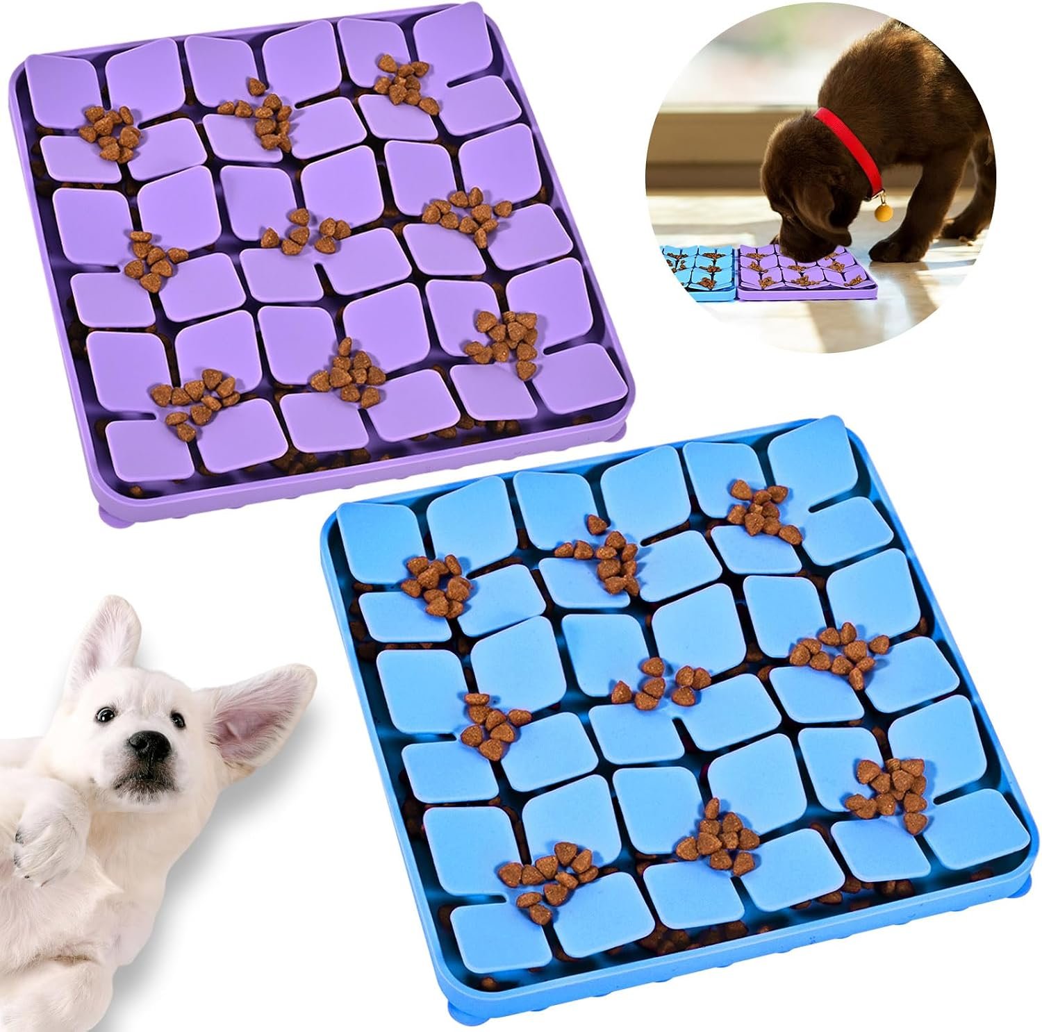 Silicone Snuffle Mat for Dogs 2 Pack, Blue & Purple