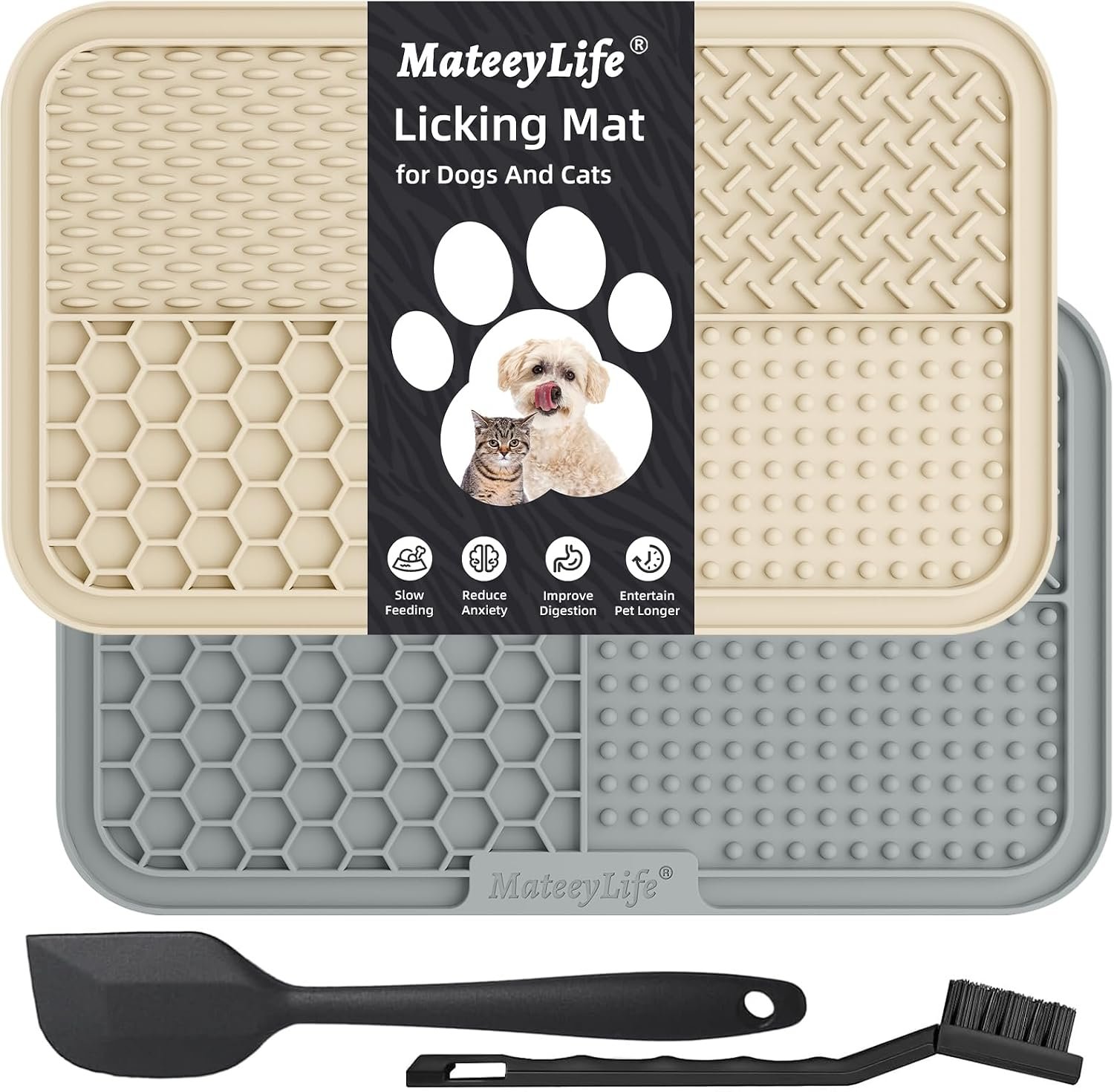 MateeyLife Lick Mat for Dogs & Cats, Slow Feeder Licking Pads for Boredom