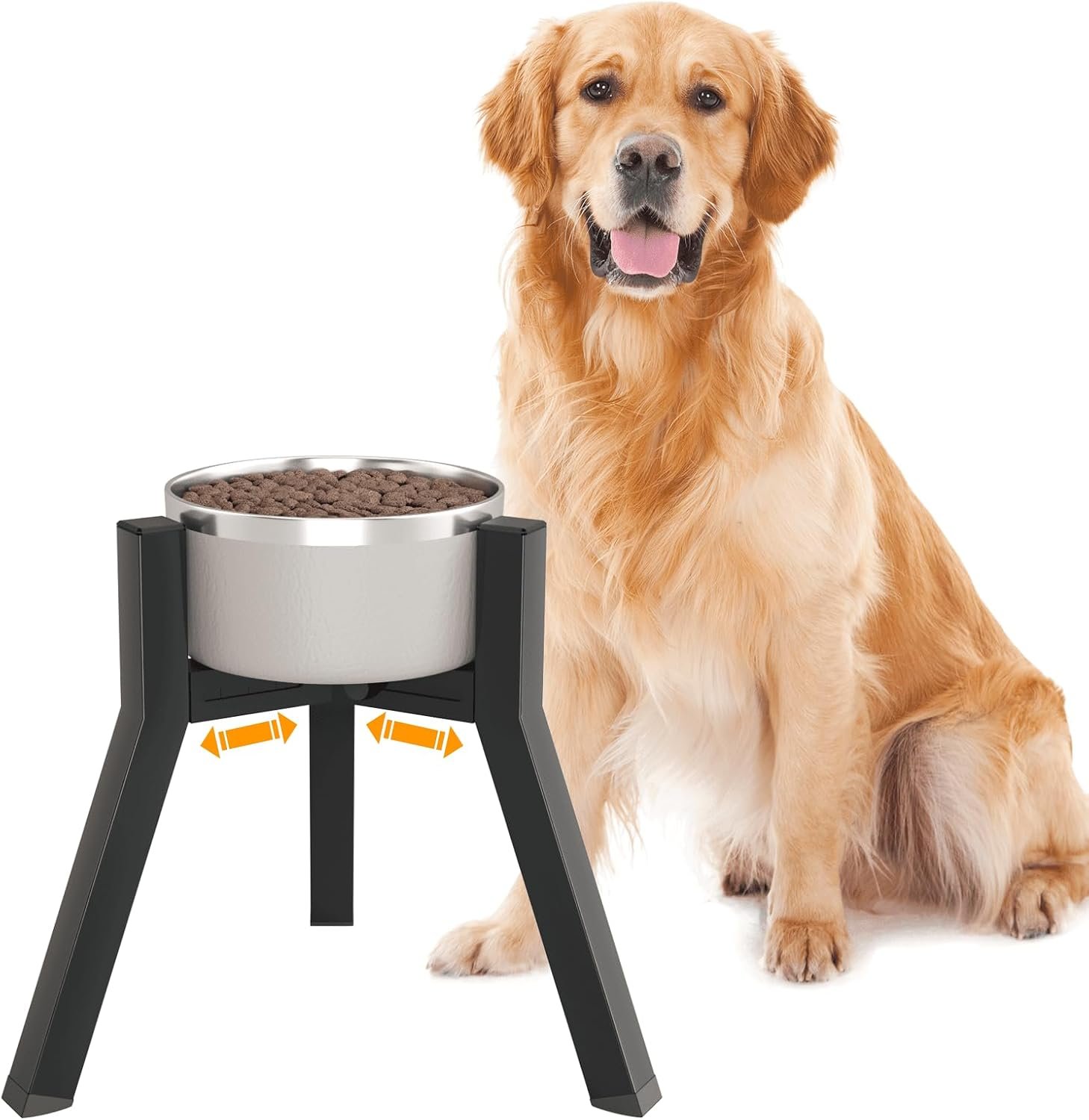 Dog Bowl Stand for Medium Large Dogs, Adjustable Width Elevated Dog Bowls 7-10.6″, Raised Dog Food Water Bowls, 11 inch Tall Single Holder, Black,Bowl Not Included