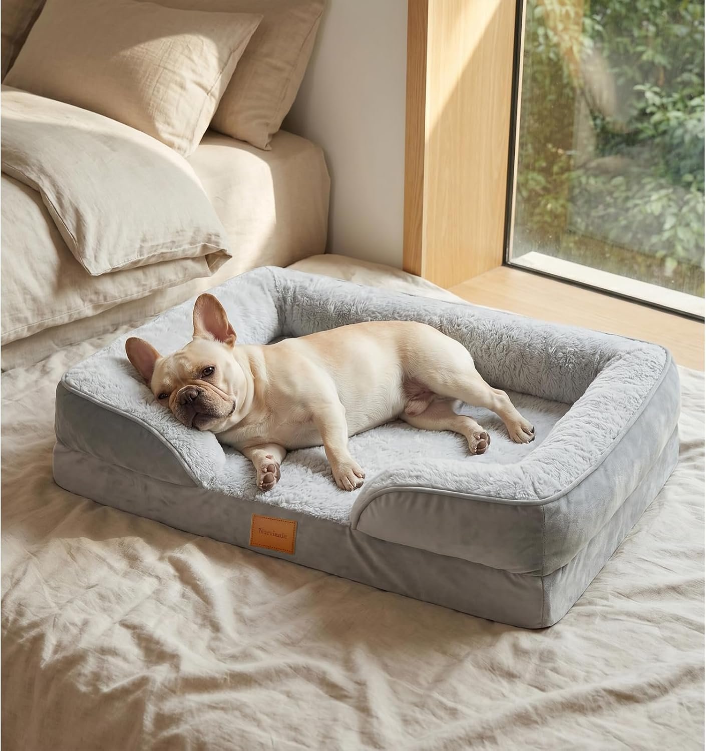Orthopedic Dog Bed,Waterproof Memory Foam Dog Bed with Washable Removable Cover, Featuring Waterproof Lining and Non-Slip Base,Bolster Dog Couch,Suitable for Use with Dog Crate and Indoors.