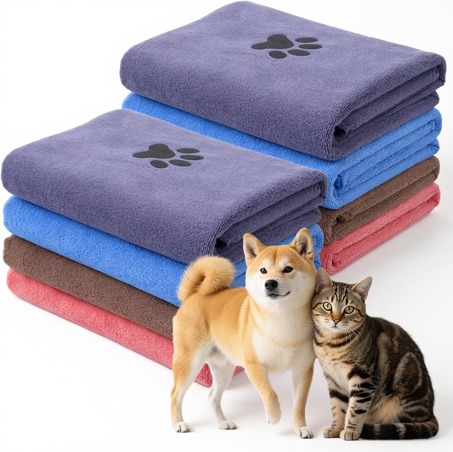 8Pcs Dog Towels for Drying Dogs Cats, Bulk Microfiber Quick Drying Pet Towels, Colorful Pet Grooming Absorbent Towel, Paw Bath Bathing Supplies for Medium Pets (16 x 31 Inch)